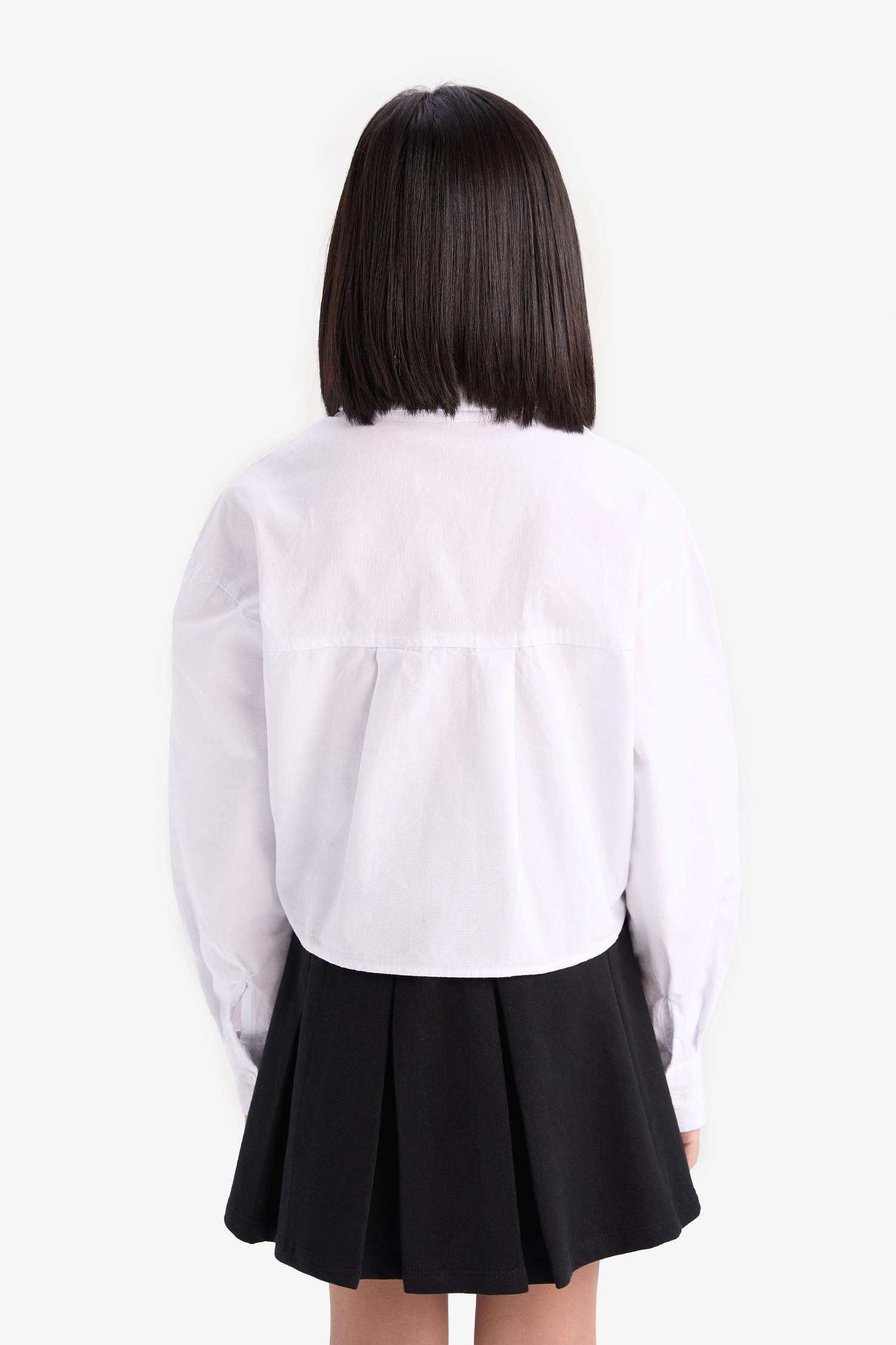 Kız Çocuk Cropped Fit Oxford Uzun Kollu Gömlek