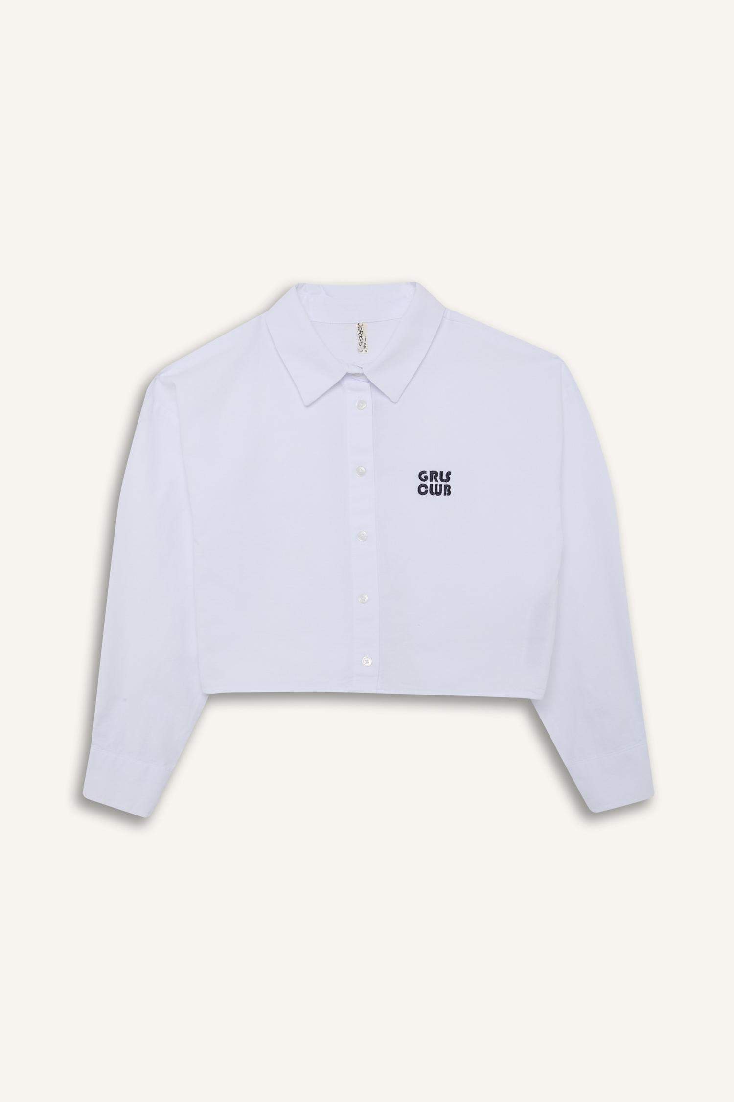 Kız Çocuk Cropped Fit Oxford Uzun Kollu Gömlek