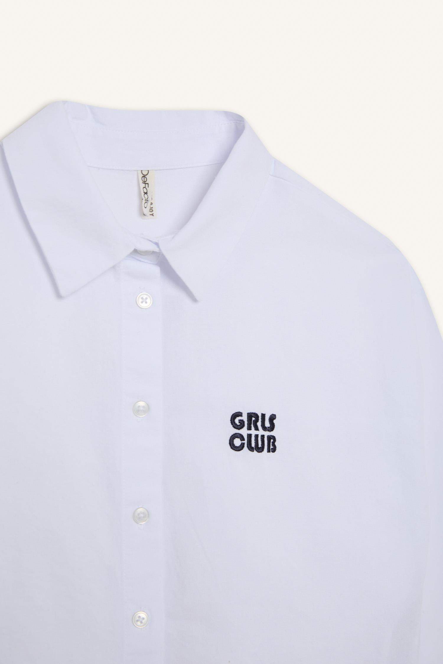 Kız Çocuk Cropped Fit Oxford Uzun Kollu Gömlek