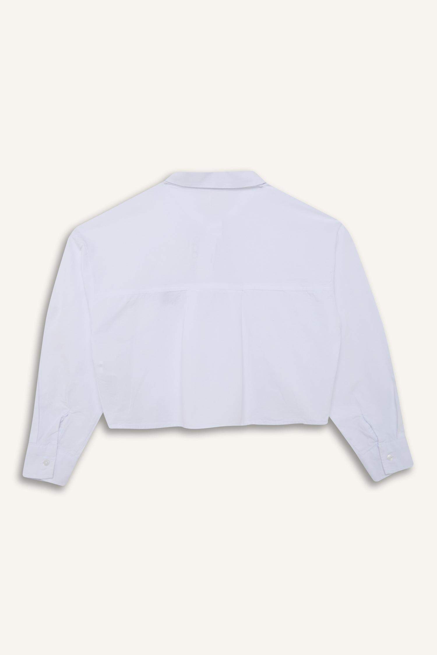 Kız Çocuk Cropped Fit Oxford Uzun Kollu Gömlek