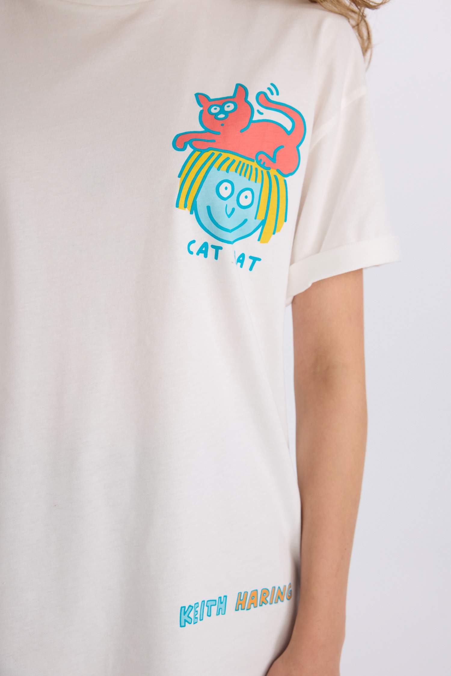 Keith Haring Oversize Geniş Kalıp Bisiklet Yaka Sırt Baskılı Kısa Kollu Tişört