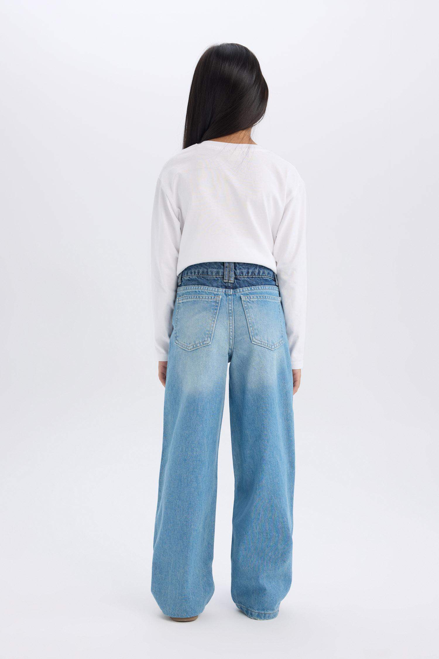 سروال جينز بناتي واسع