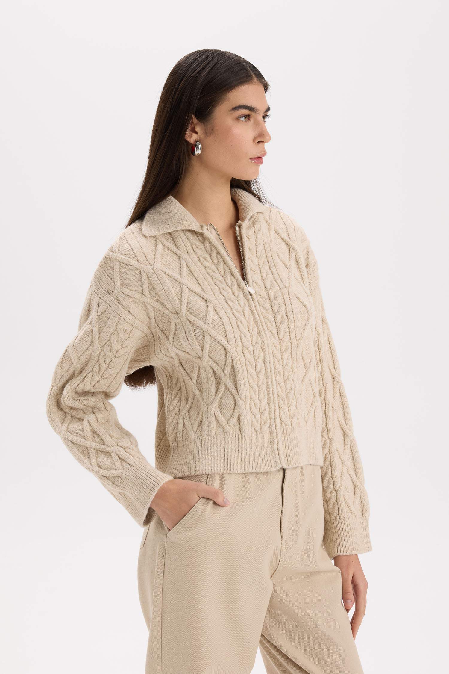 Regular Fit Polo Yaka Fermuarlı Triko Hırka