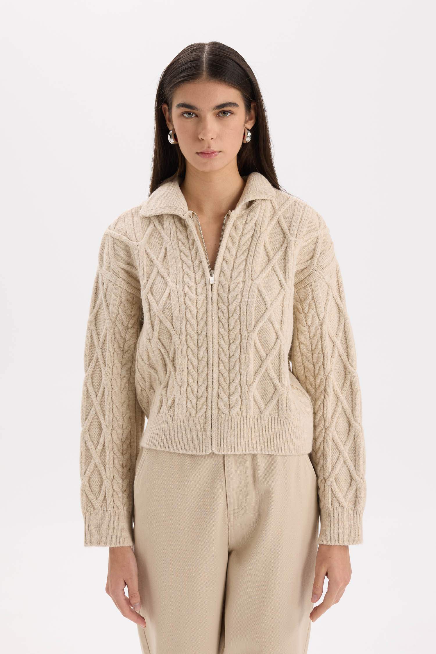 Regular Fit Polo Yaka Fermuarlı Triko Hırka