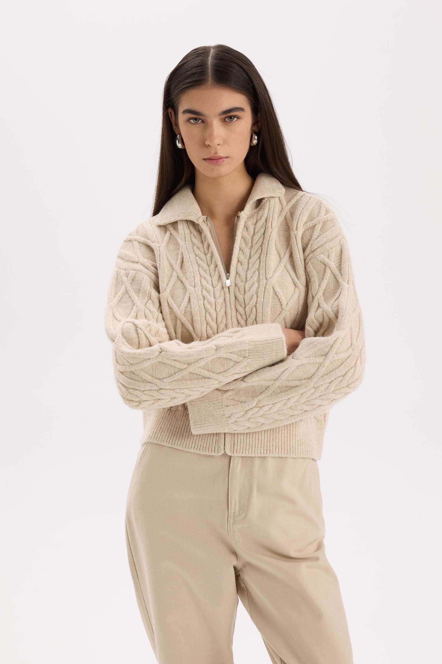 Regular Fit Polo Yaka Fermuarlı Triko Hırka