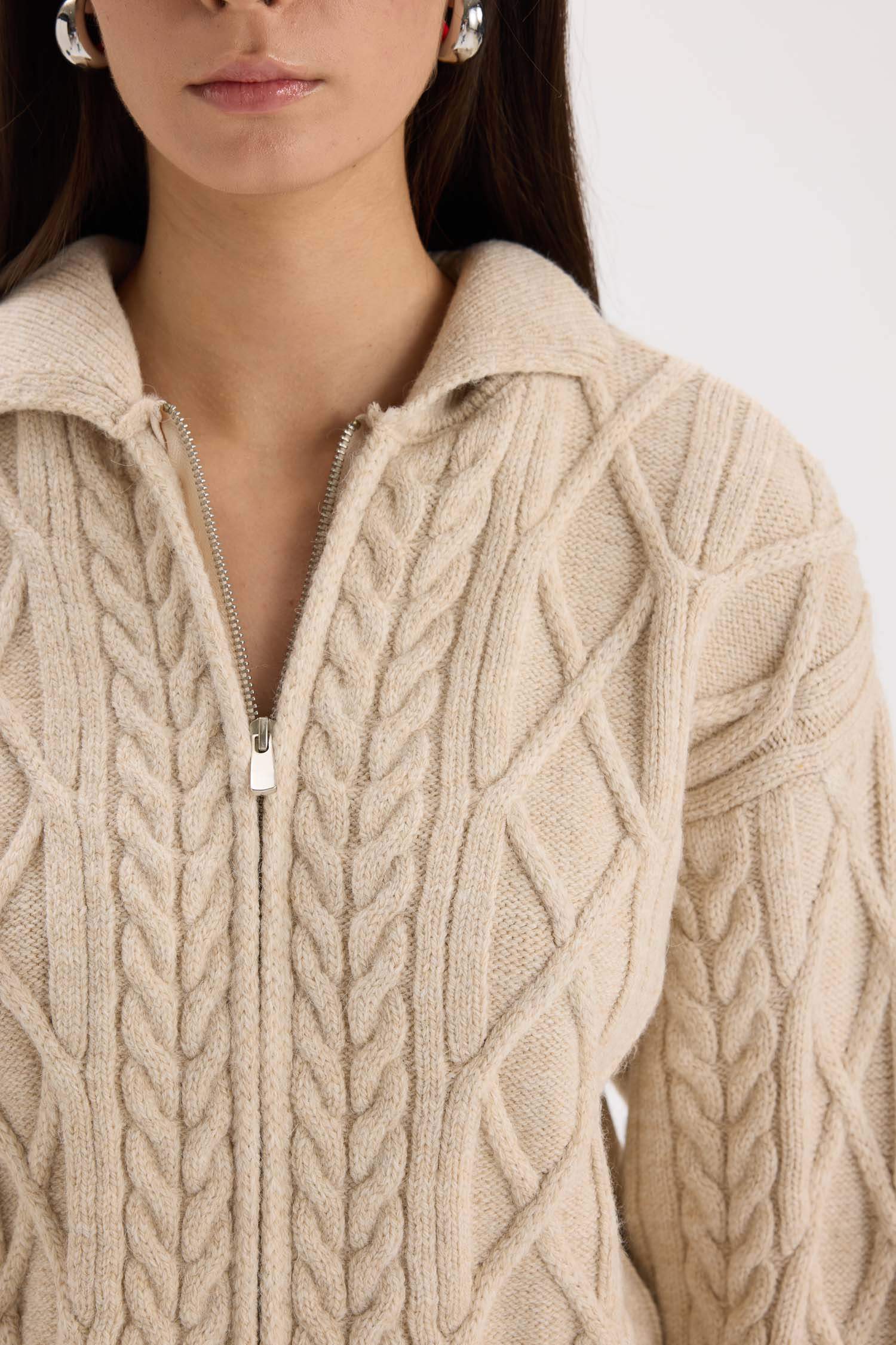 Regular Fit Polo Yaka Fermuarlı Triko Hırka