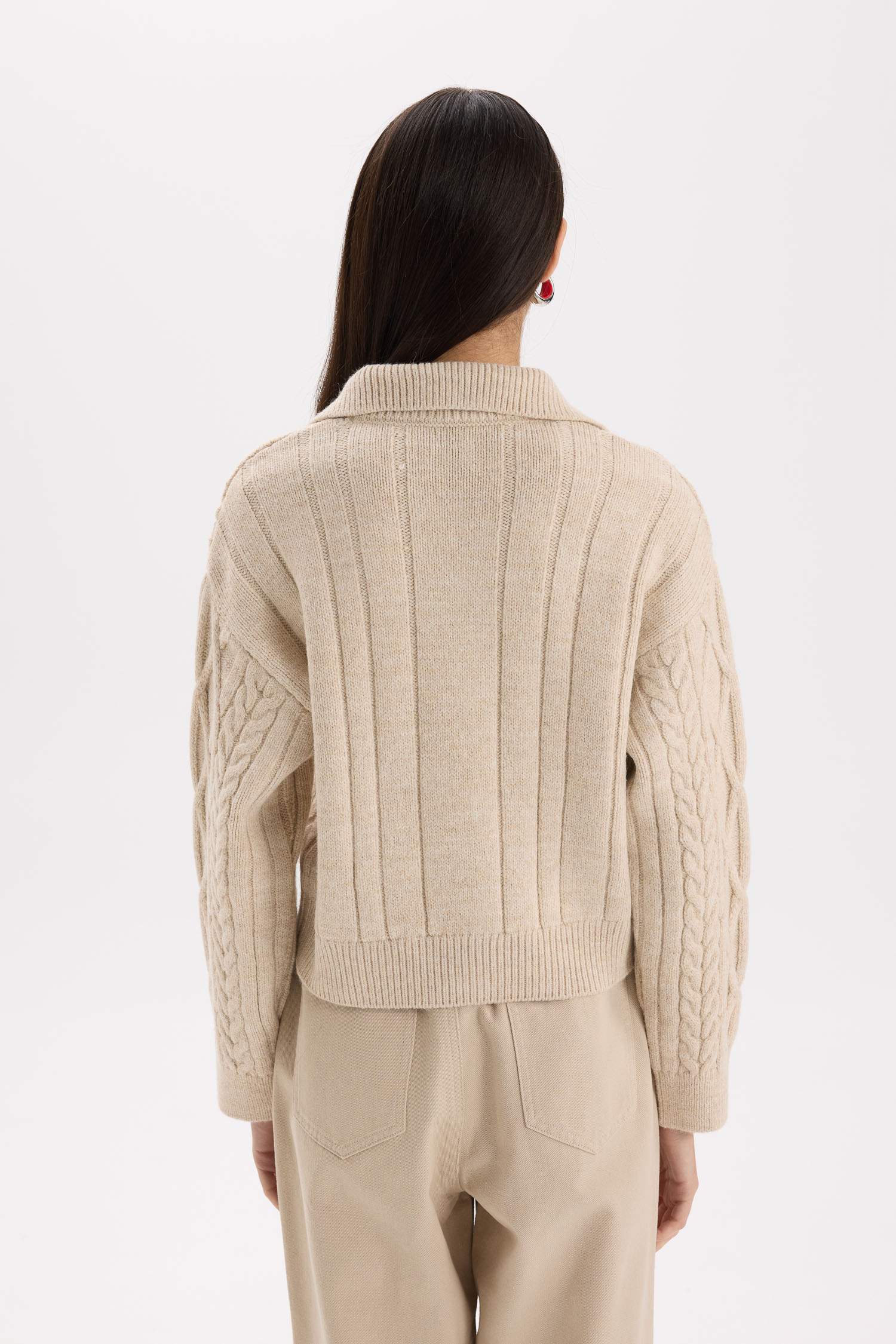 Regular Fit Polo Yaka Fermuarlı Triko Hırka