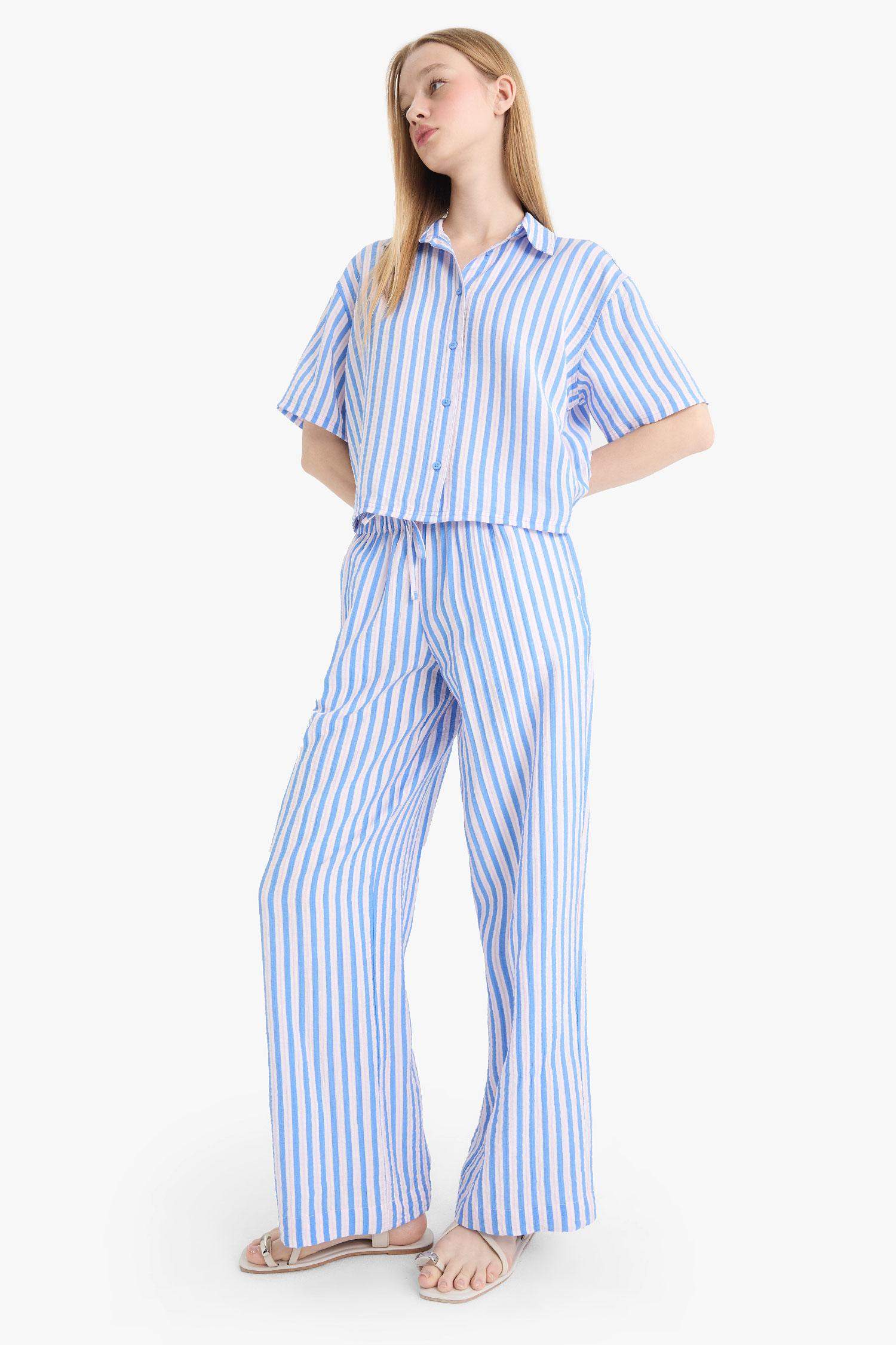 سروال مخطط وايد ليج