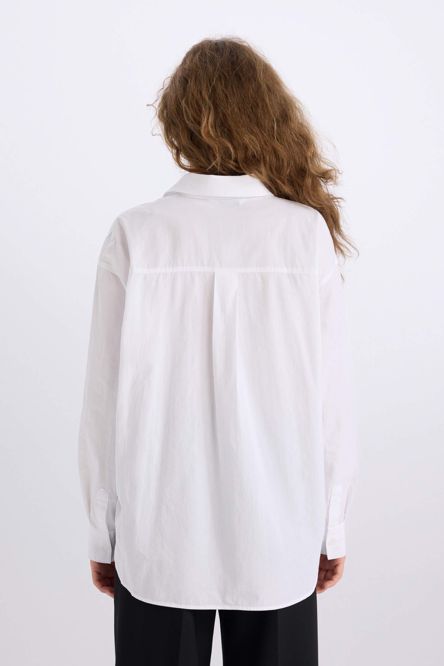 Chemise Oversize à Manches Longues en Popeline avec Poche