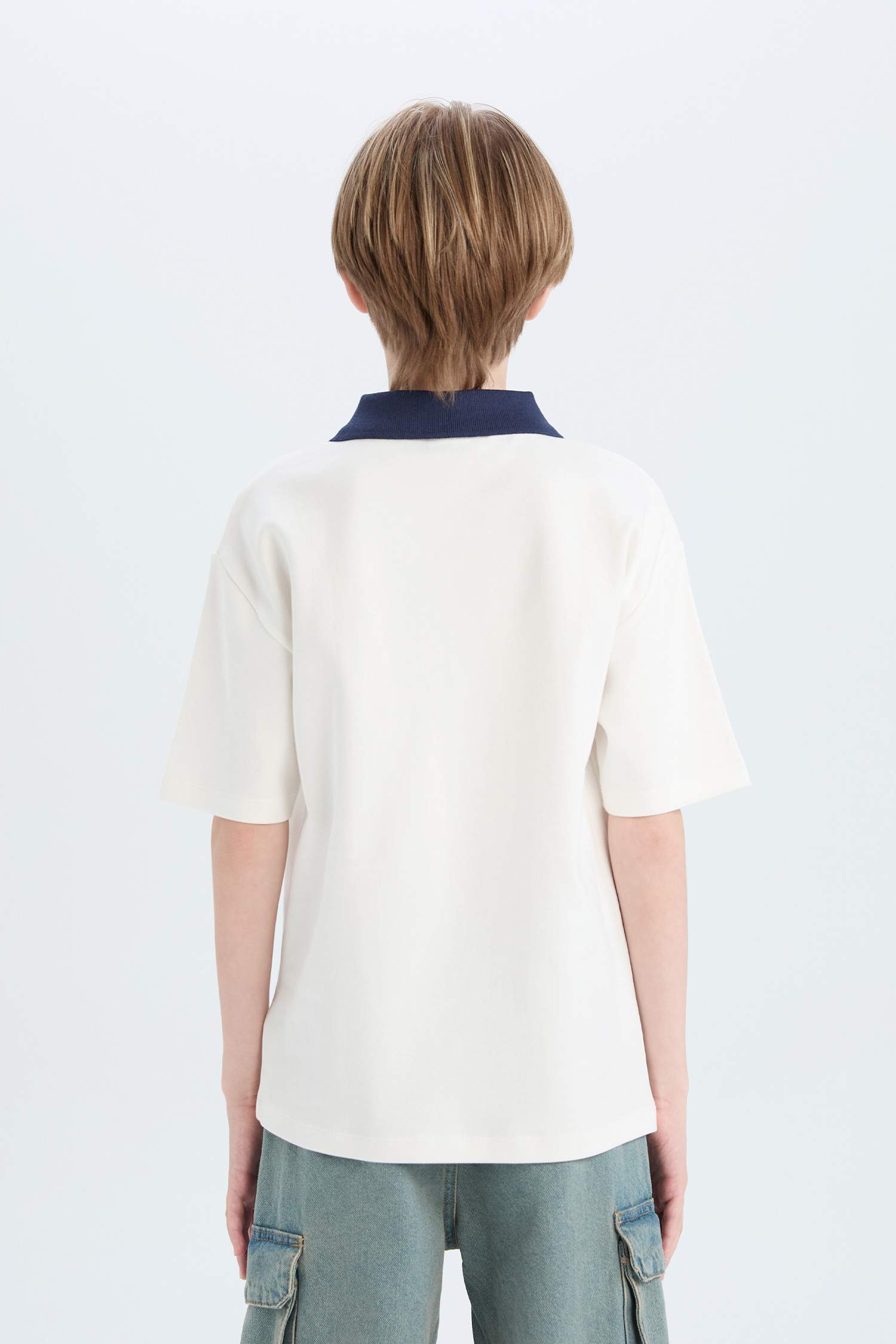 Erkek Çocuk Oversize Geniş Kalıp Polo Yaka Baskılı Kısa Kollu Tişört