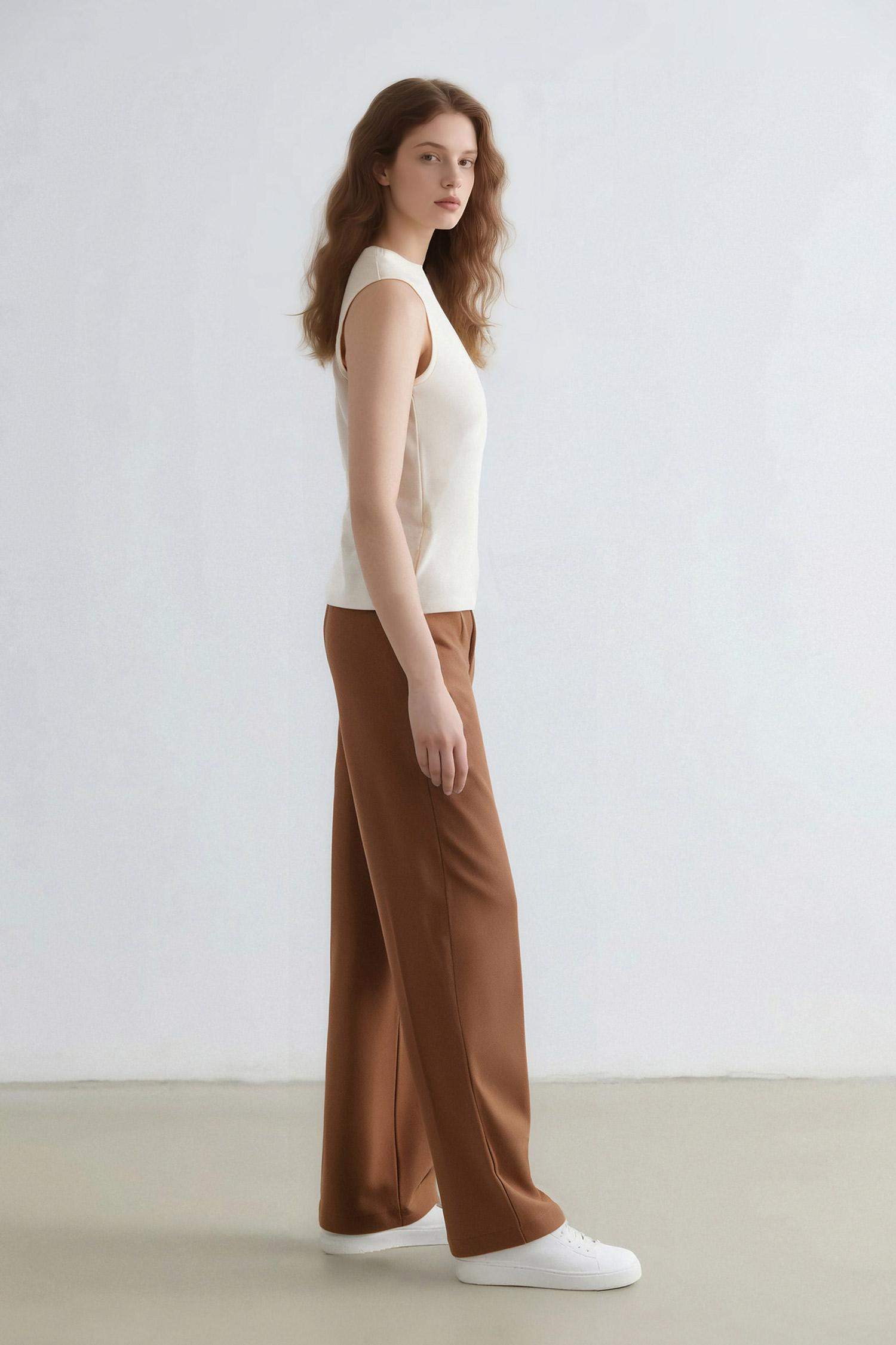 بنطلون وايد ليج برجل واسع بجيب وخصر عالي