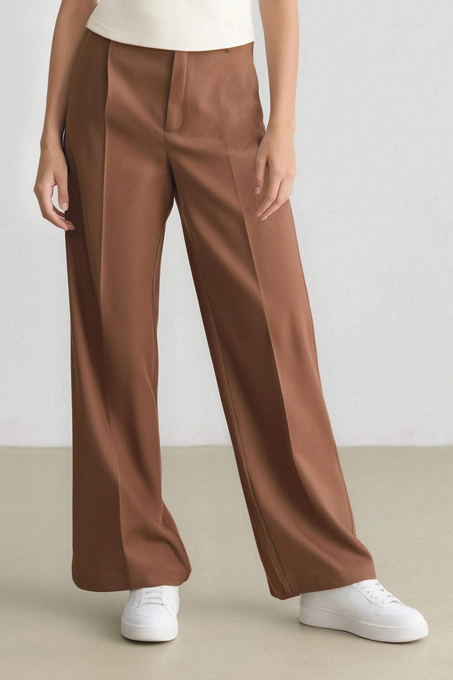 بنطلون وايد ليج برجل واسع بجيب وخصر عالي