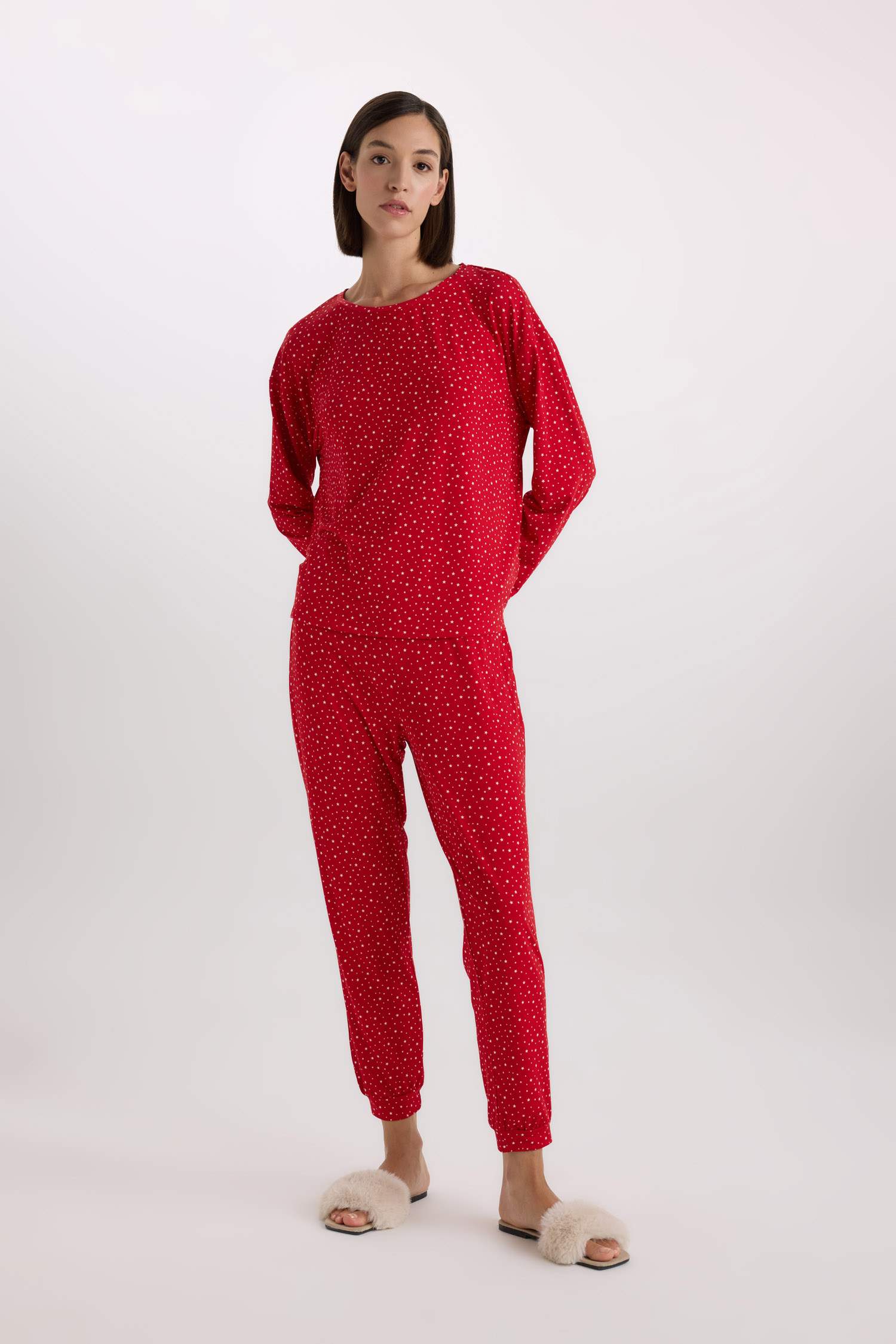 Pijama Takımı Softshell Uzun Kollu Üst Beli Lastikli Uzun Alt-Fall in Love