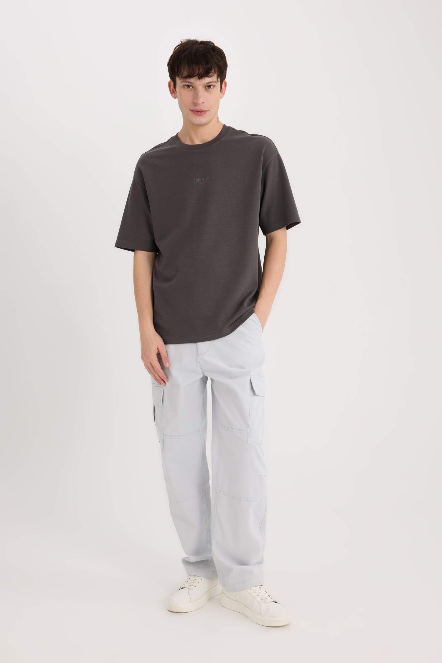 Boxy Fit Bisiklet Yaka Ütü Gerektirmeyen Nefes Alabilen Baskılı Kısa Kollu Ağır Kumaş Tişört