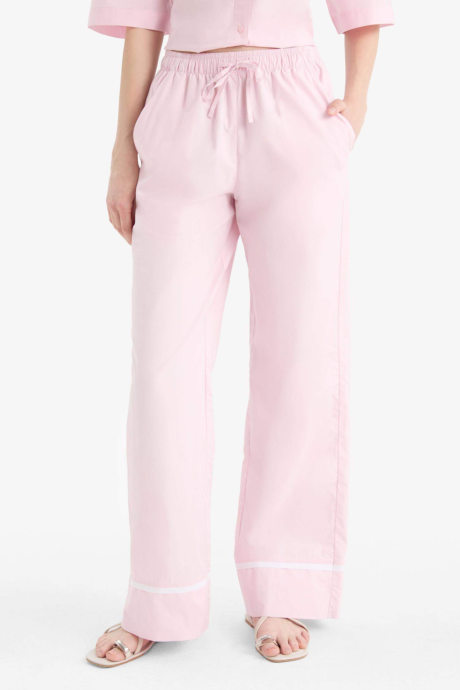 بنطرون مخطط بوبلين برجل واسع وايد ليج وخصر عالي