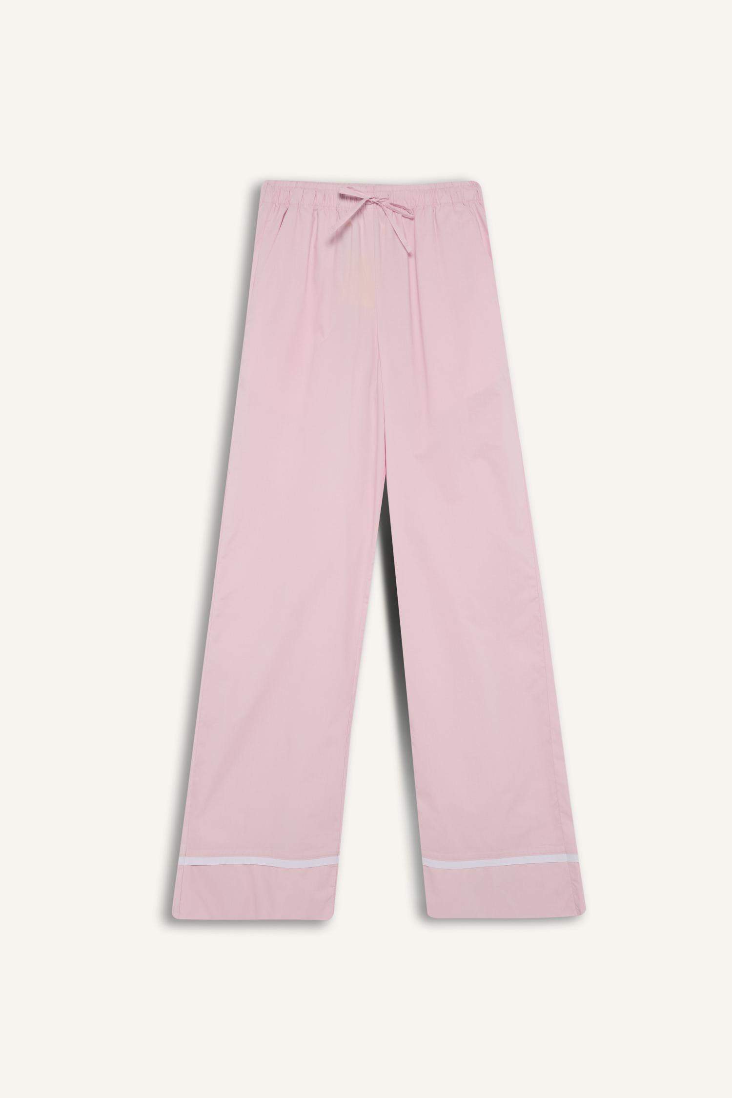 بنطرون مخطط بوبلين برجل واسع وايد ليج وخصر عالي