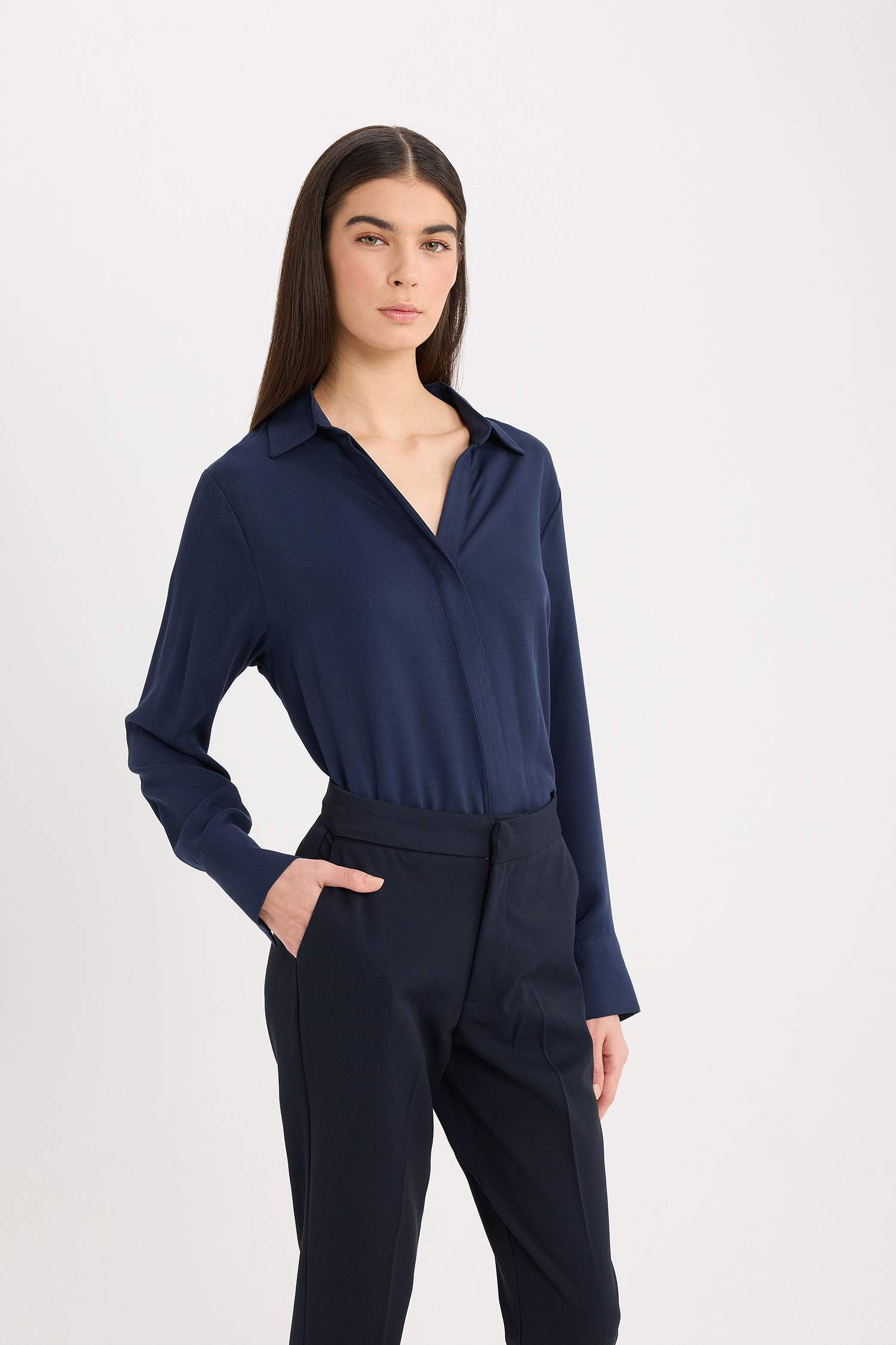 Regular Fit Basic Düz Uzun Kollu Gömlek