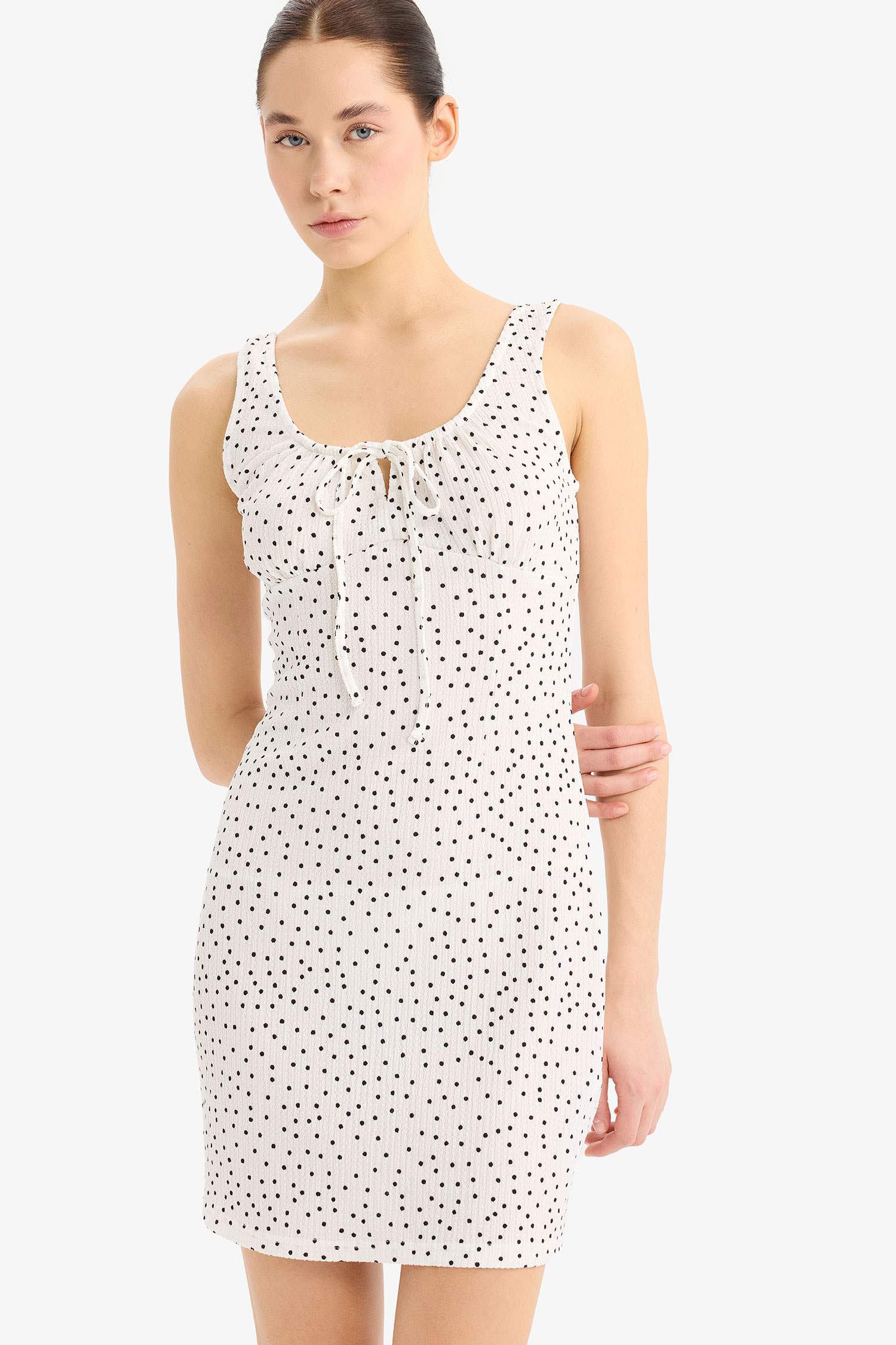 Bodycon U Collar Polka Dot Mini Dress