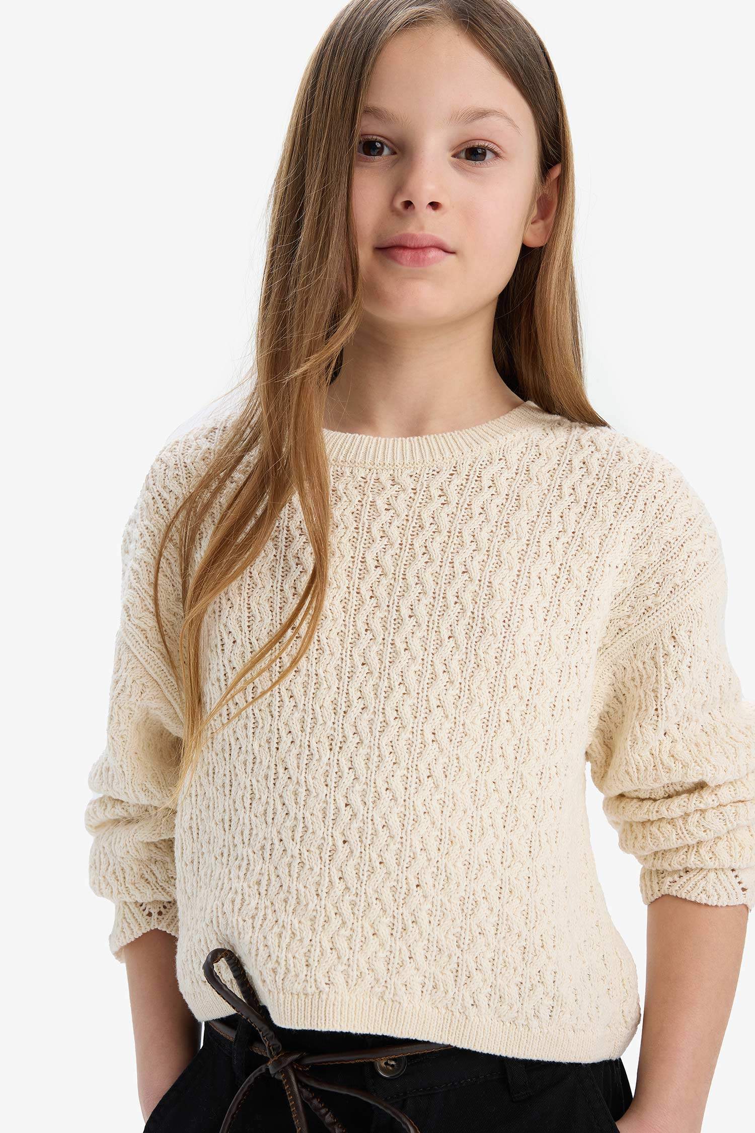 Kız Çocuk Standart Fit Bisiklet Yaka Triko Kazak