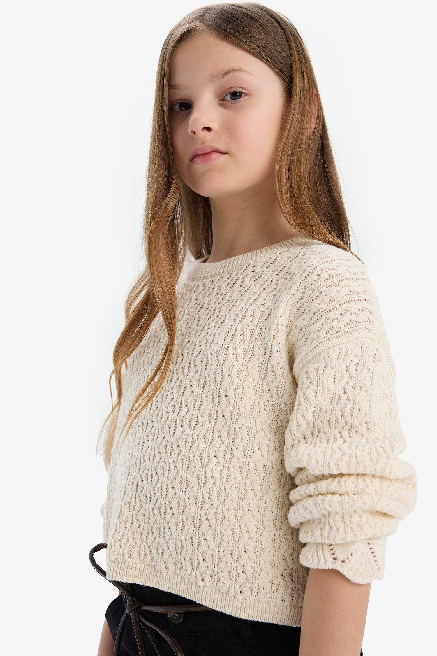 Kız Çocuk Standart Fit Bisiklet Yaka Triko Kazak