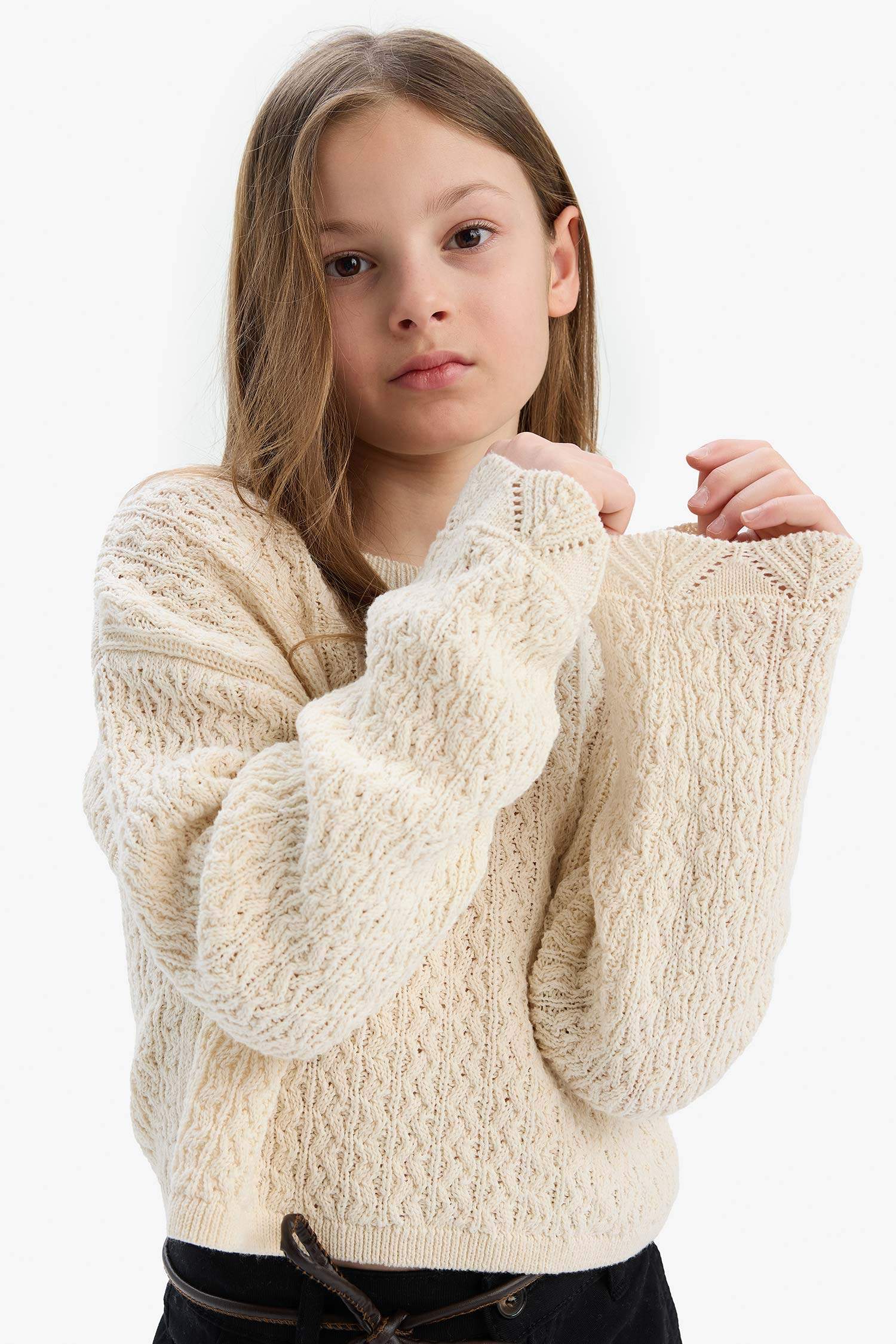 Kız Çocuk Standart Fit Bisiklet Yaka Triko Kazak