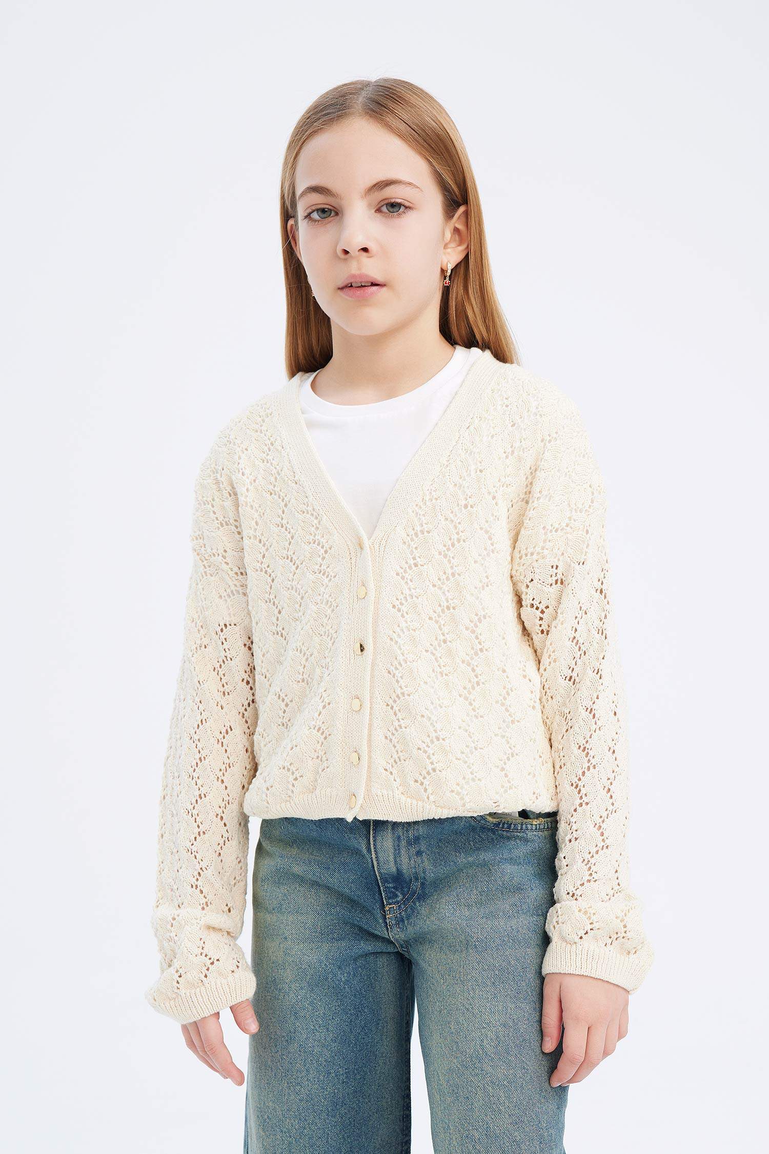 Kız Çocuk V Yaka Triko Hırka