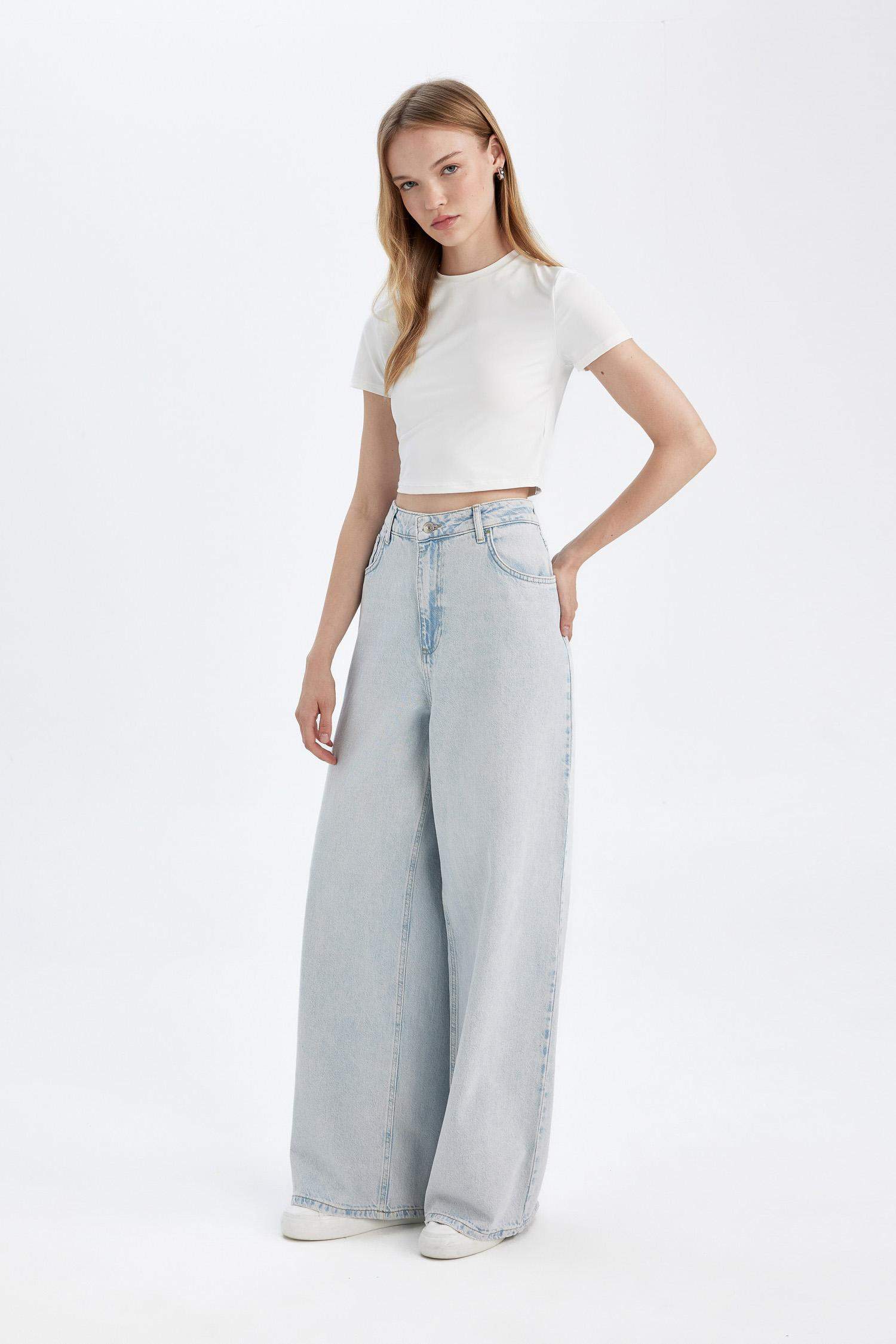 Wide Baggy Fit Ekstra Geniş Kalıp Normal Bel Ekstra Geniş Paça Jean Yıkamalı Pantolon