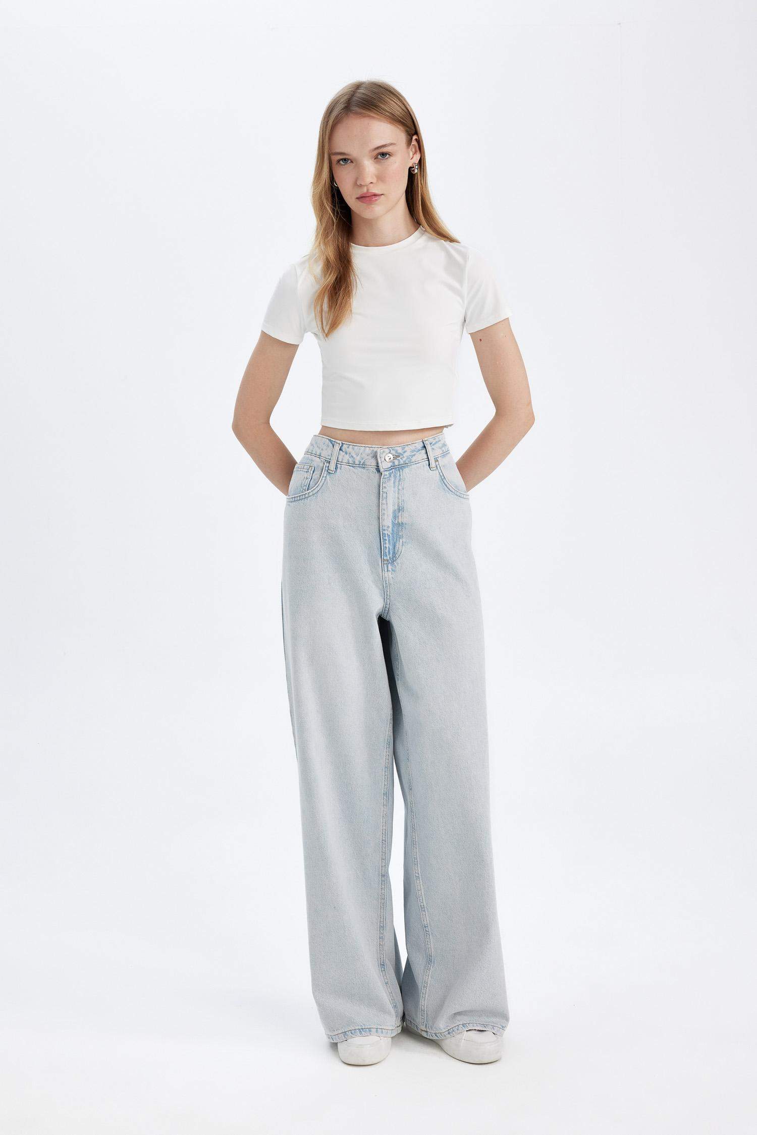 Wide Baggy Fit Ekstra Geniş Kalıp Normal Bel Ekstra Geniş Paça Jean Yıkamalı Pantolon