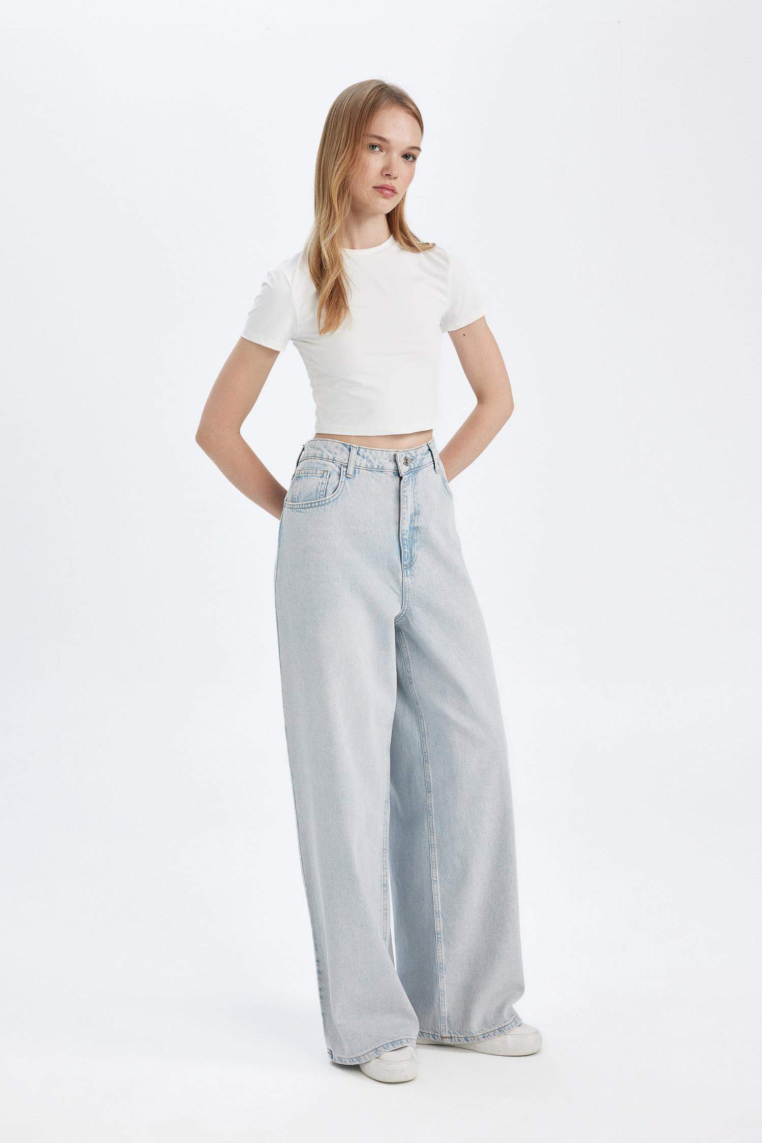 Wide Baggy Fit Ekstra Geniş Kalıp Normal Bel Ekstra Geniş Paça Jean Yıkamalı Pantolon