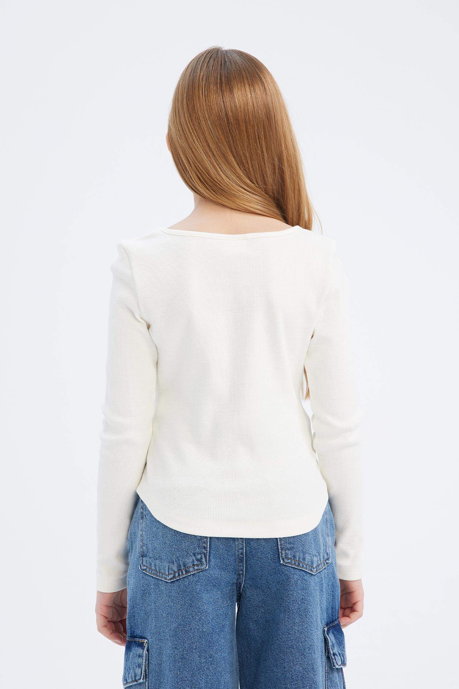 Girl Slim Fit Crew Neck Corduroy Long Sleeve T-Shirt