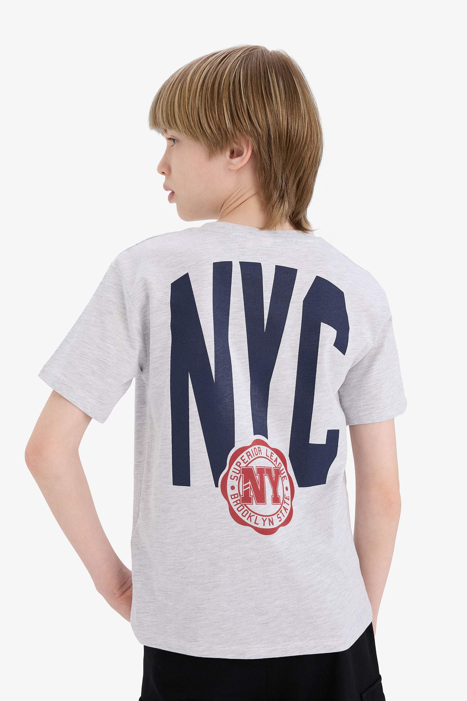 تيشيرت نص كم مطبوع قصة عادية برقبة مستديرة