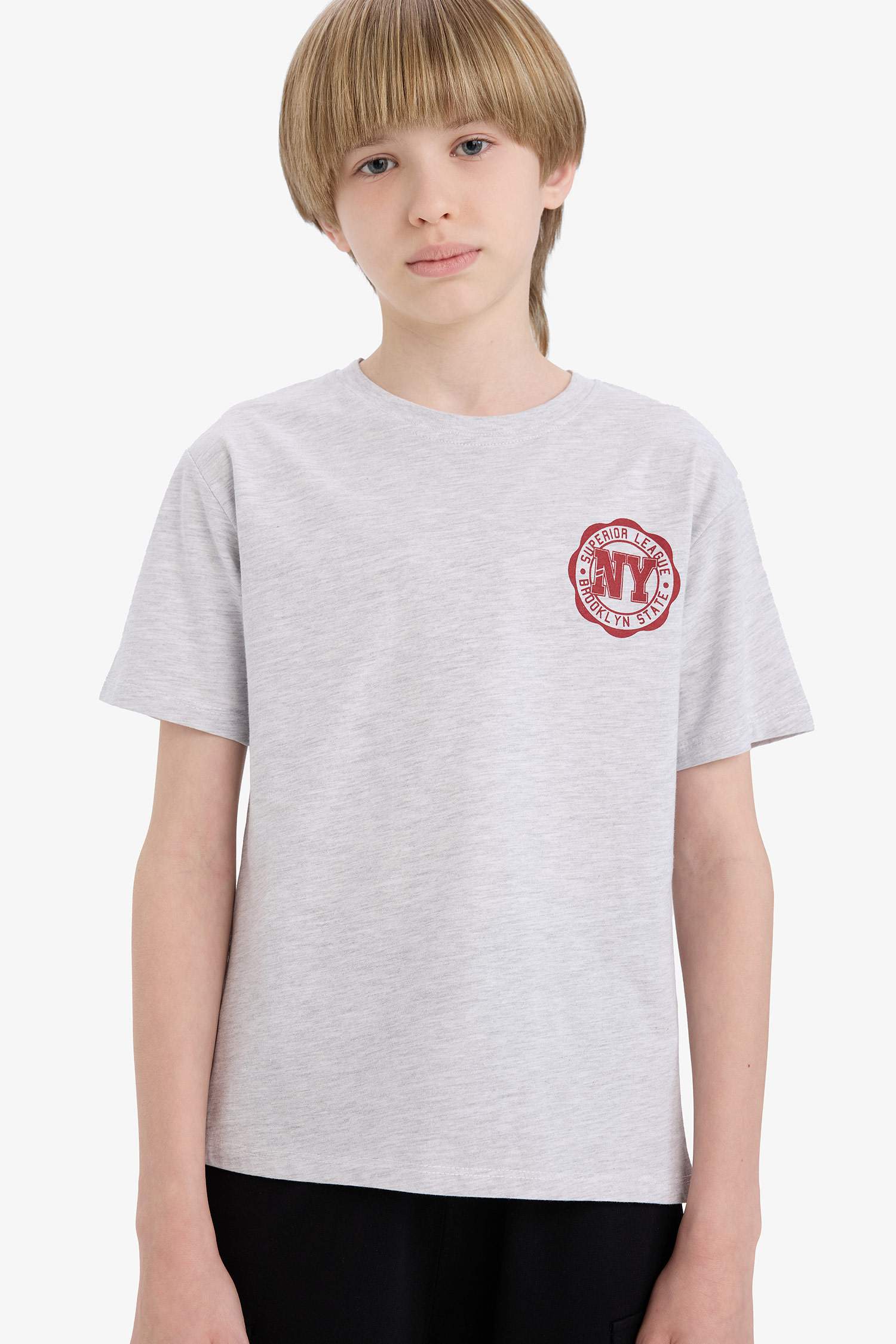 تيشيرت نص كم مطبوع قصة عادية برقبة مستديرة