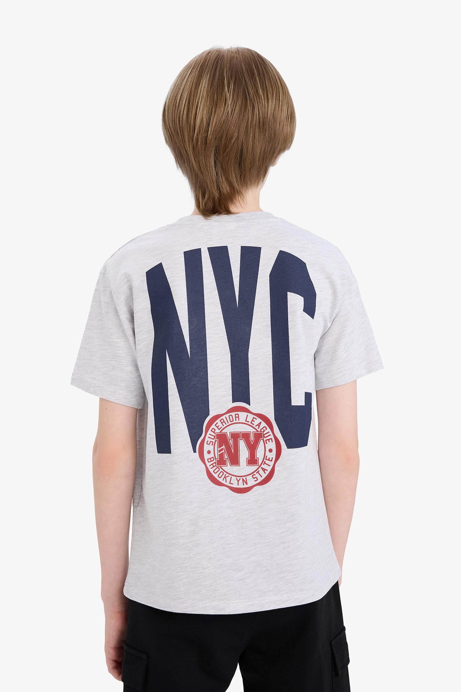 تيشيرت نص كم مطبوع قصة عادية برقبة مستديرة