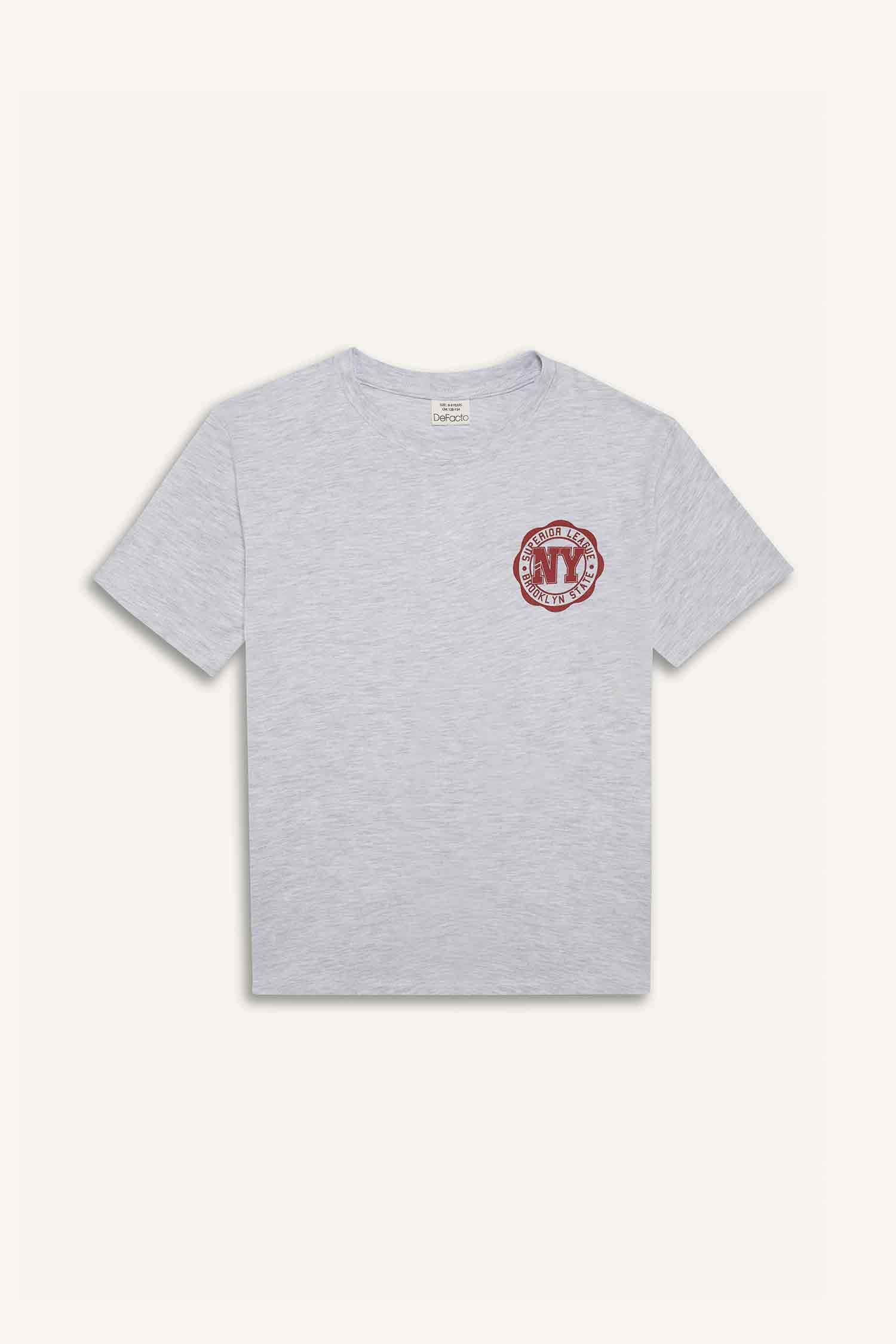 تيشيرت نص كم مطبوع قصة عادية برقبة مستديرة