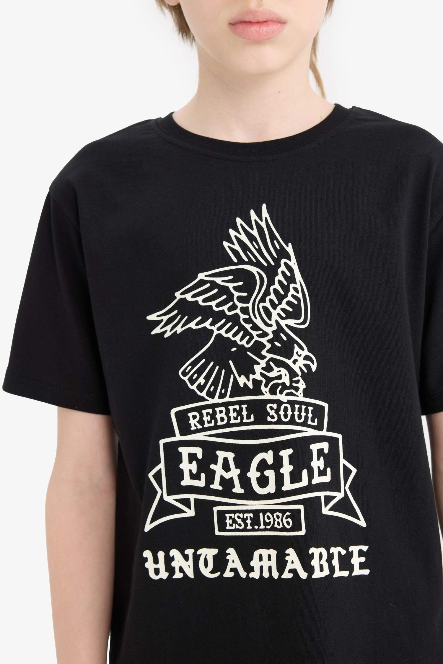 تيشيرت نص ردن مطبوع قصة عادية بياخة مستديرة