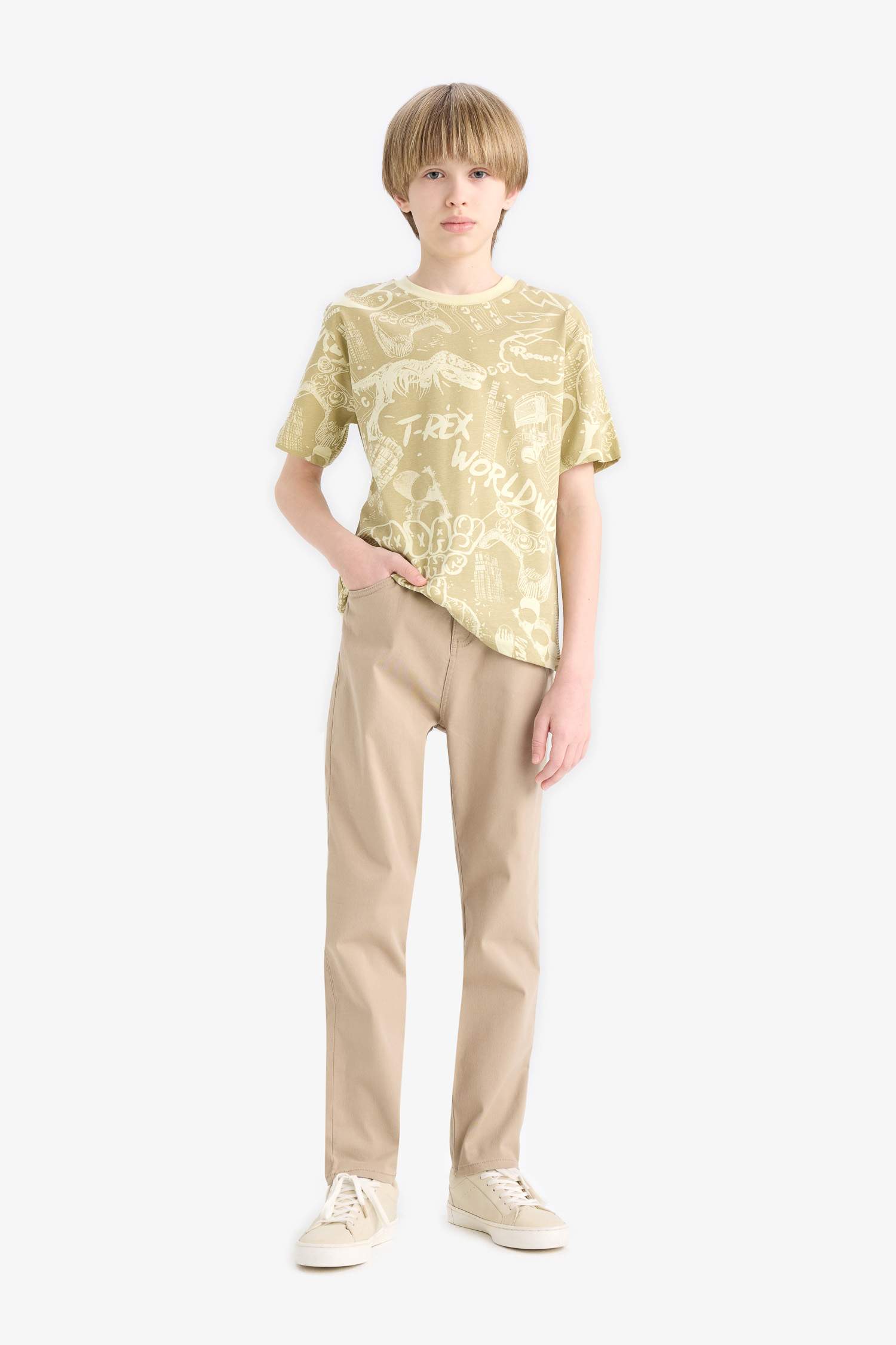 Erkek Çocuk Bisiklet Yaka Desenli Kısa Kollu Tişört