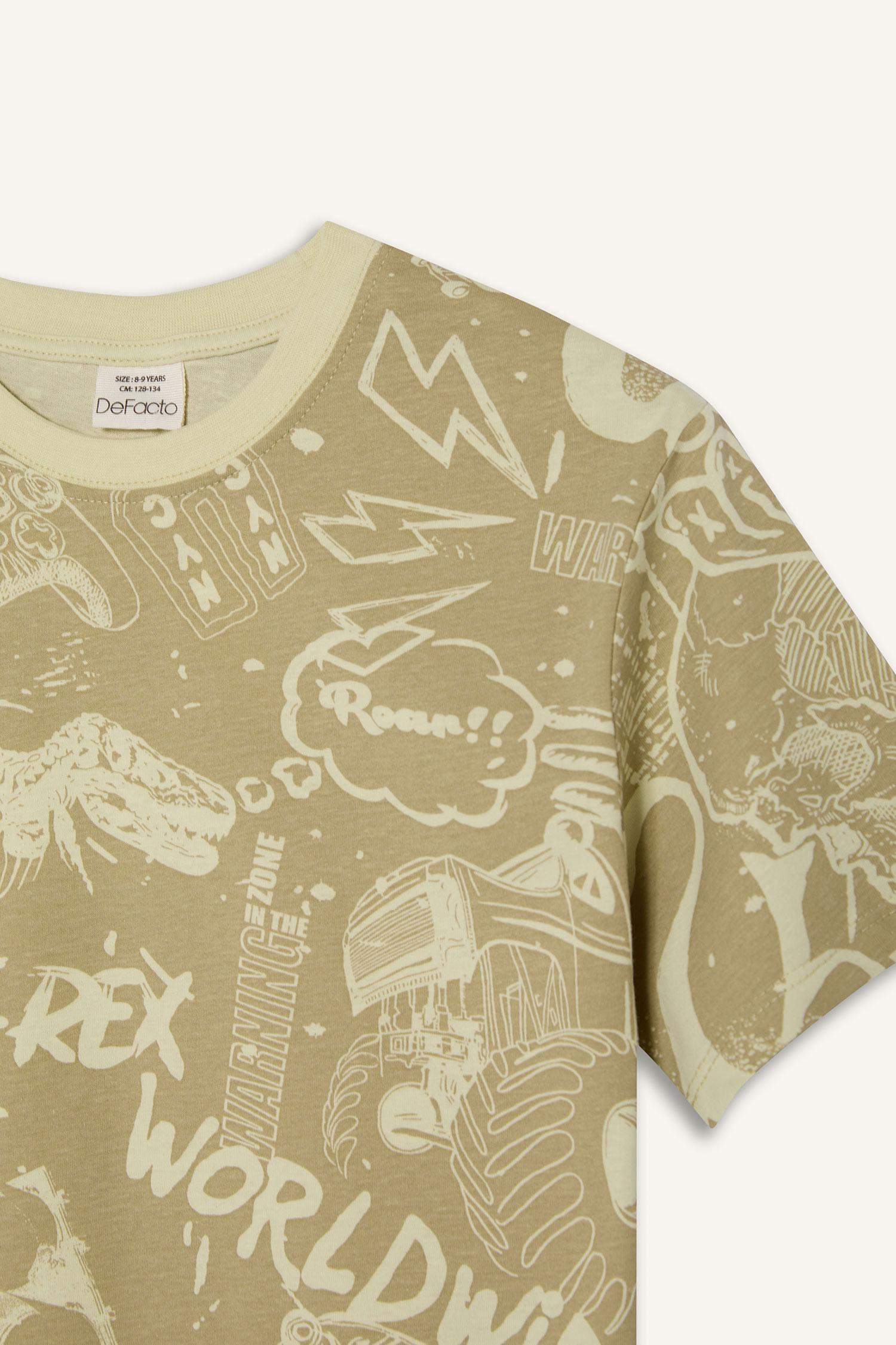 Erkek Çocuk Bisiklet Yaka Desenli Kısa Kollu Tişört