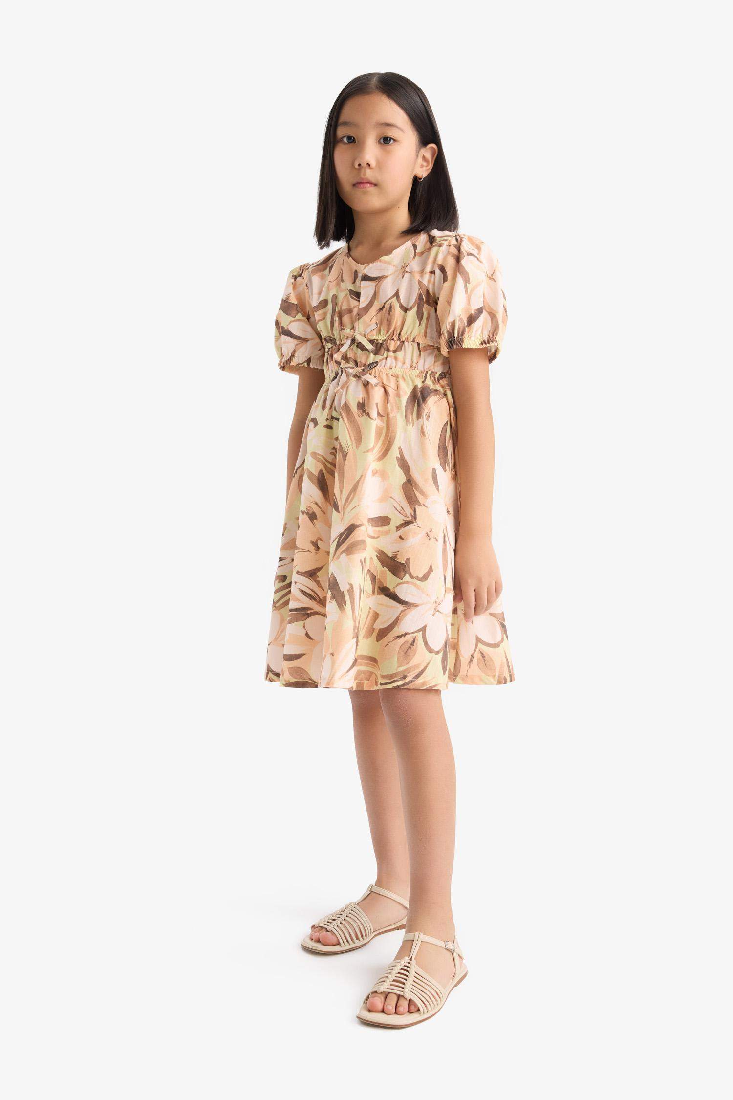 Kız Çocuk Pamuklu Desenli Kısa Kollu Yazlık Elbise