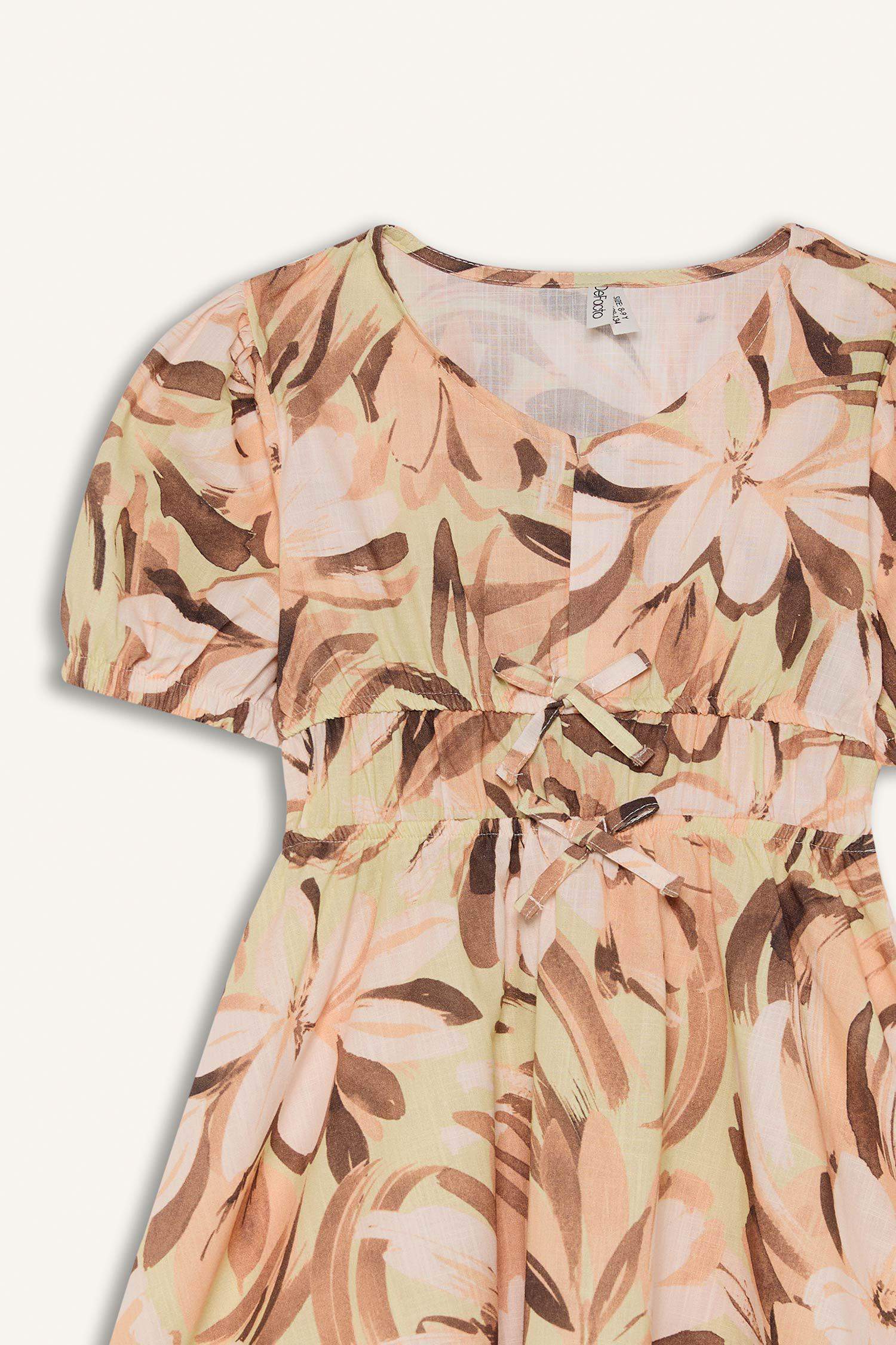 Kız Çocuk Pamuklu Desenli Kısa Kollu Yazlık Elbise