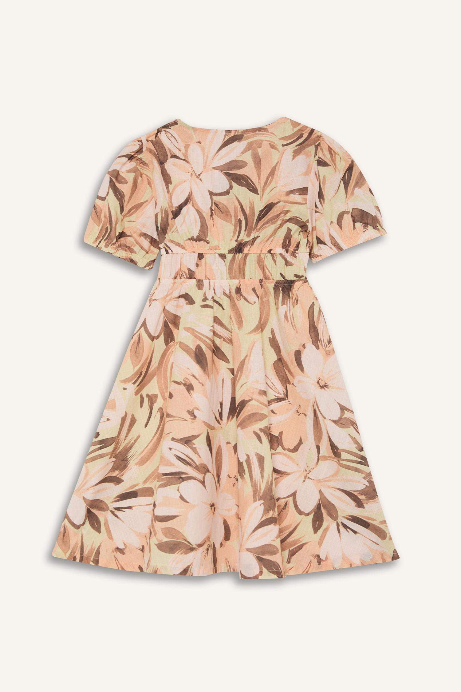 Kız Çocuk Pamuklu Desenli Kısa Kollu Yazlık Elbise