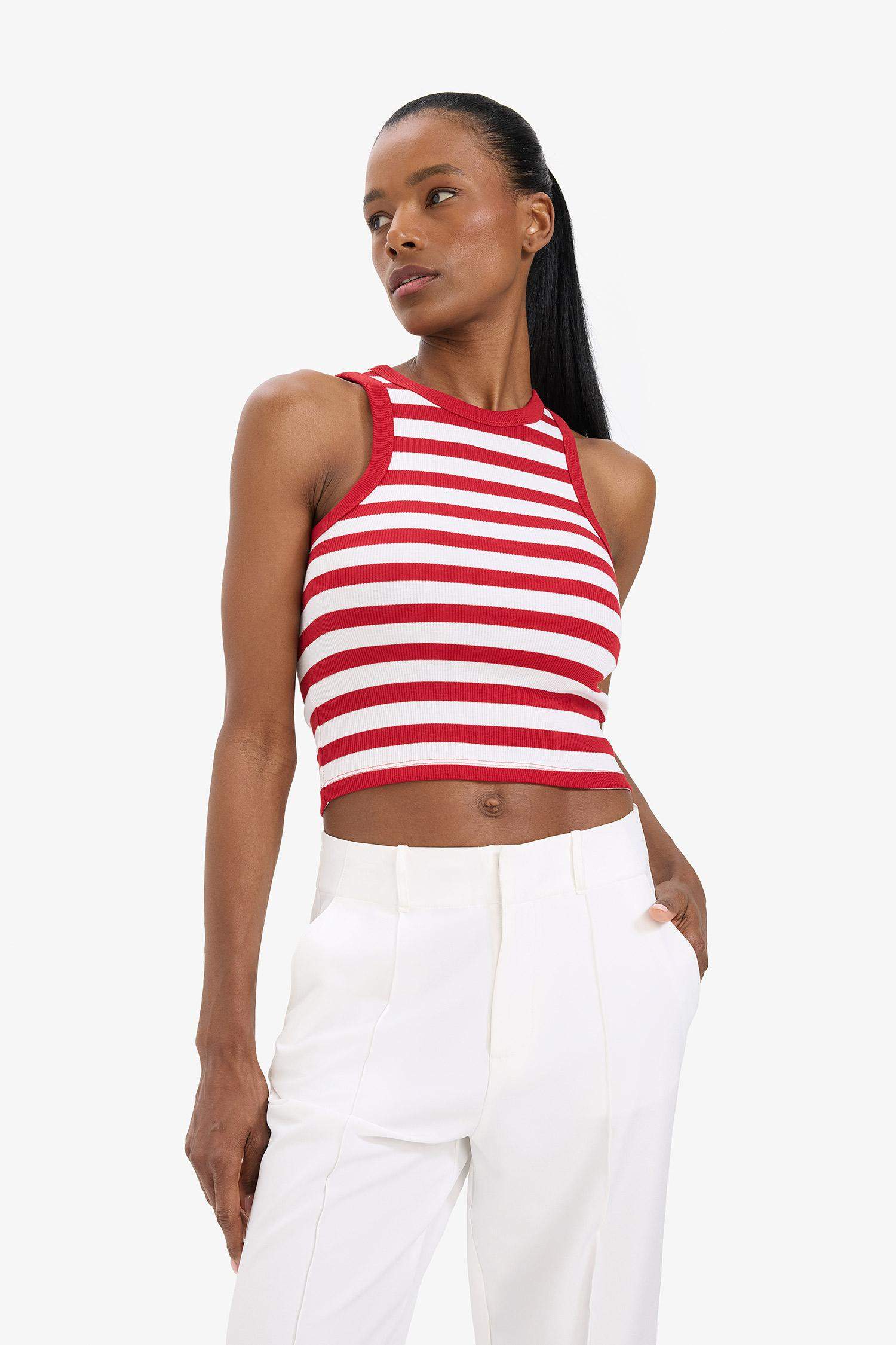 DeFactoFit Standart Fit Çizgili Bisiklet Yaka Sporcu Atlet