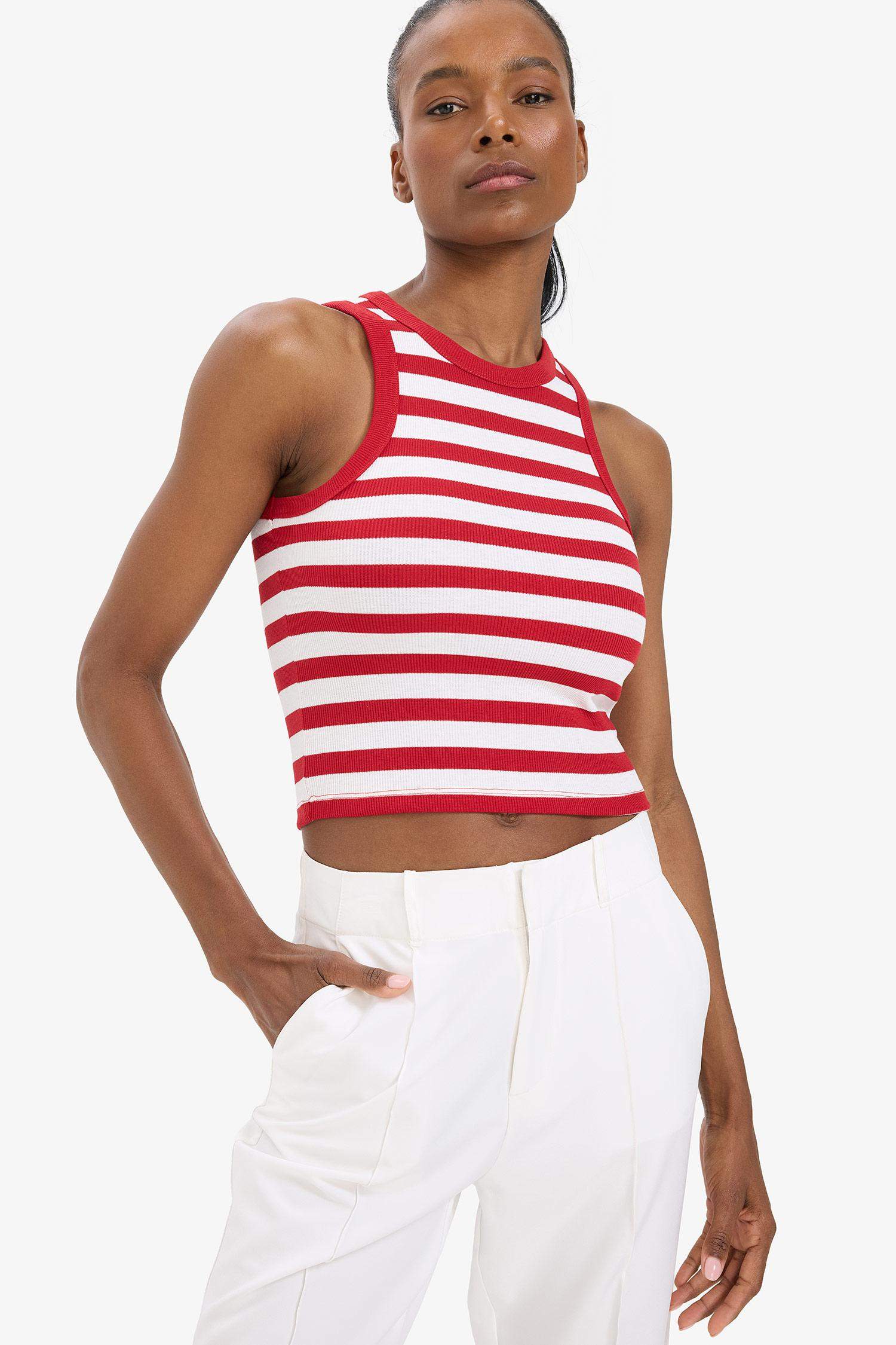 DeFactoFit Standart Fit Çizgili Bisiklet Yaka Sporcu Atlet