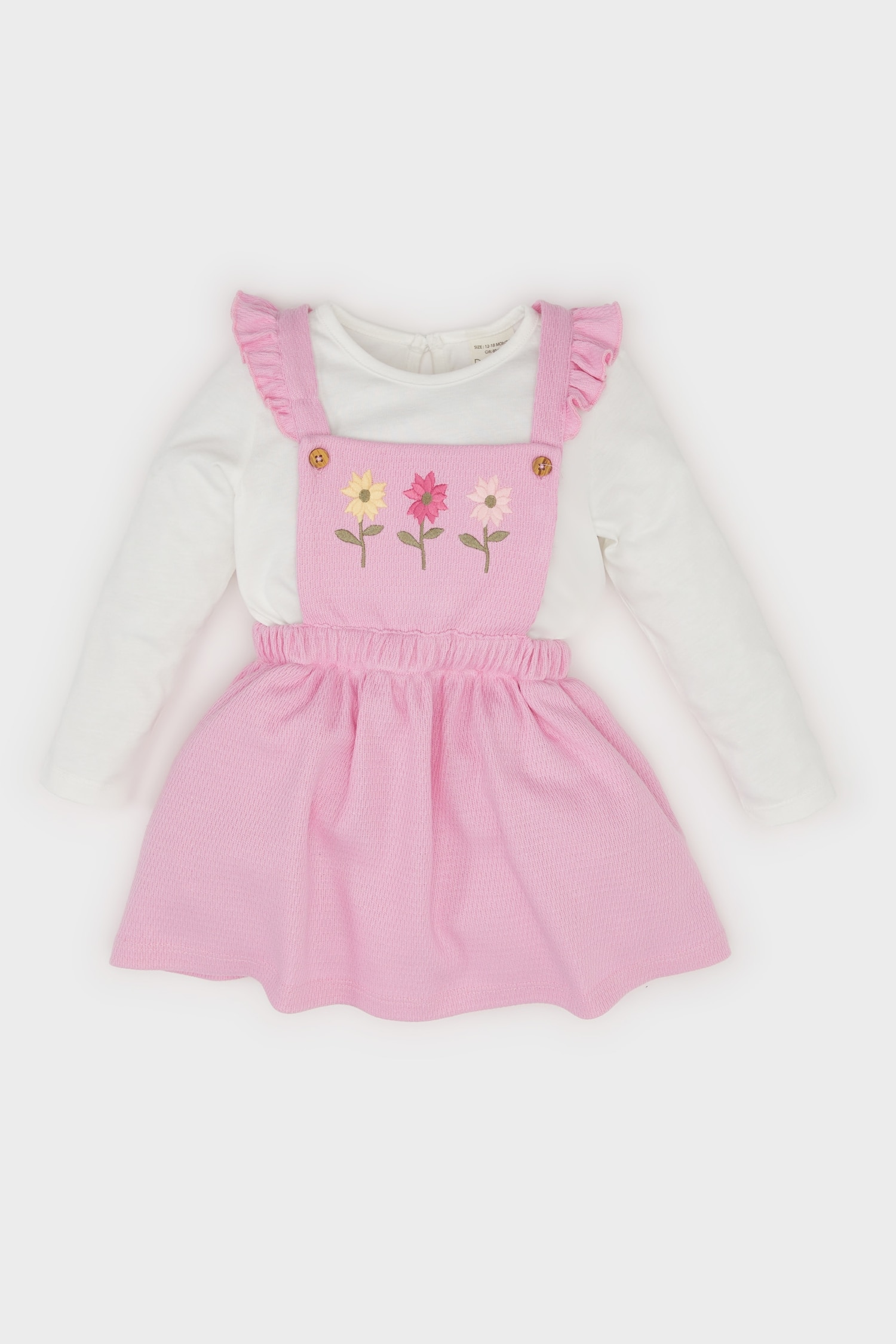 Kız Bebek 2'li Takım Uzun Kollu Üst Askılı Salopet Elbise