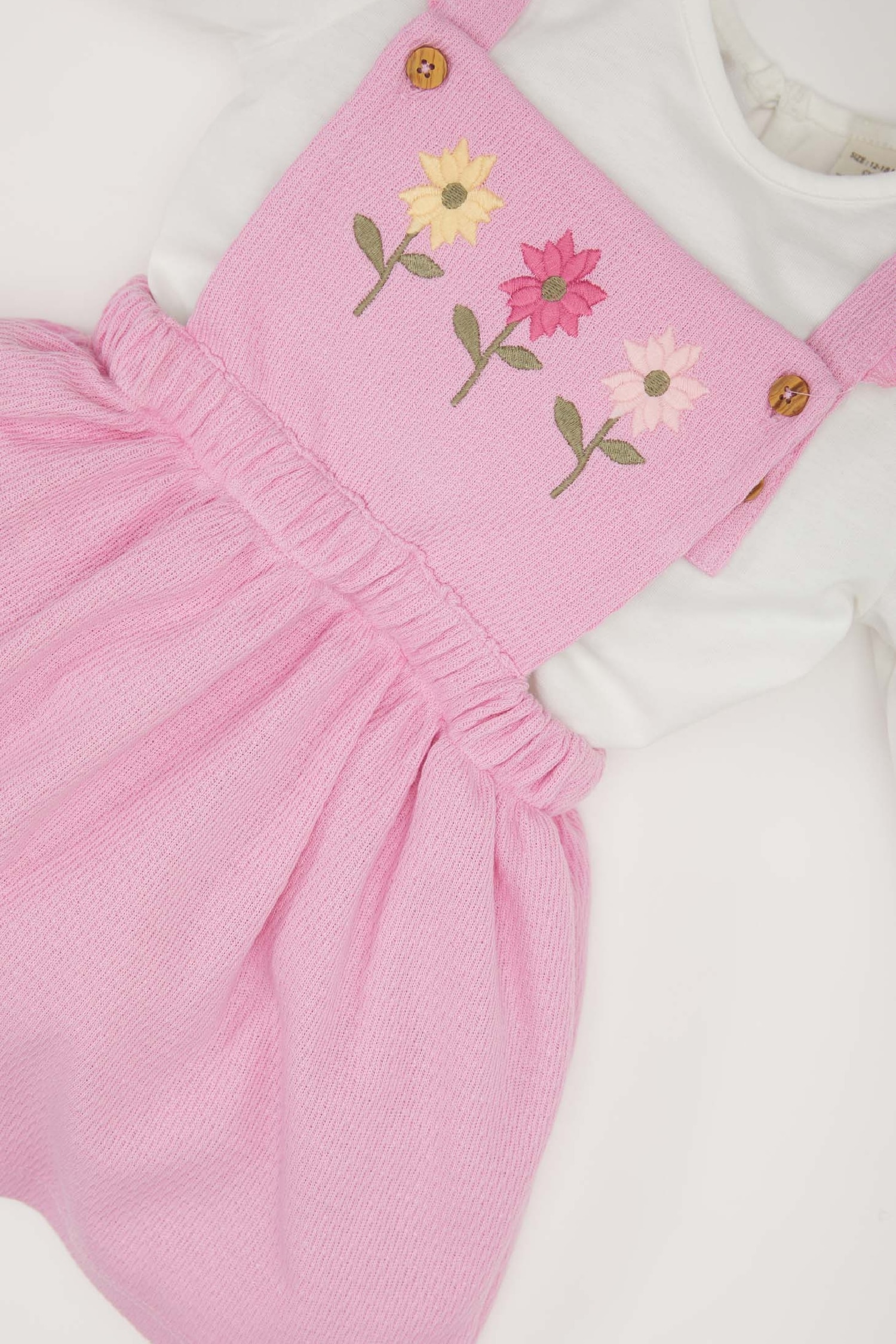 Kız Bebek 2'li Takım Uzun Kollu Üst Askılı Salopet Elbise