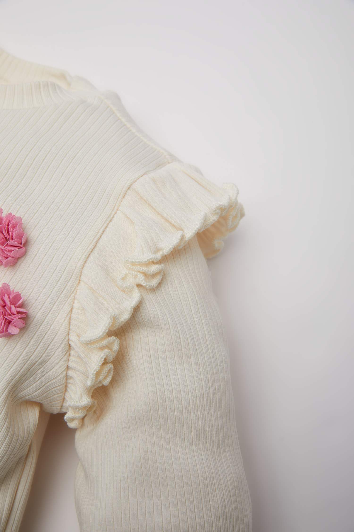 Kız Bebek Bisiklet Yaka Çiçekli Fitilli Kaşkorse Uzun Kollu Tişört