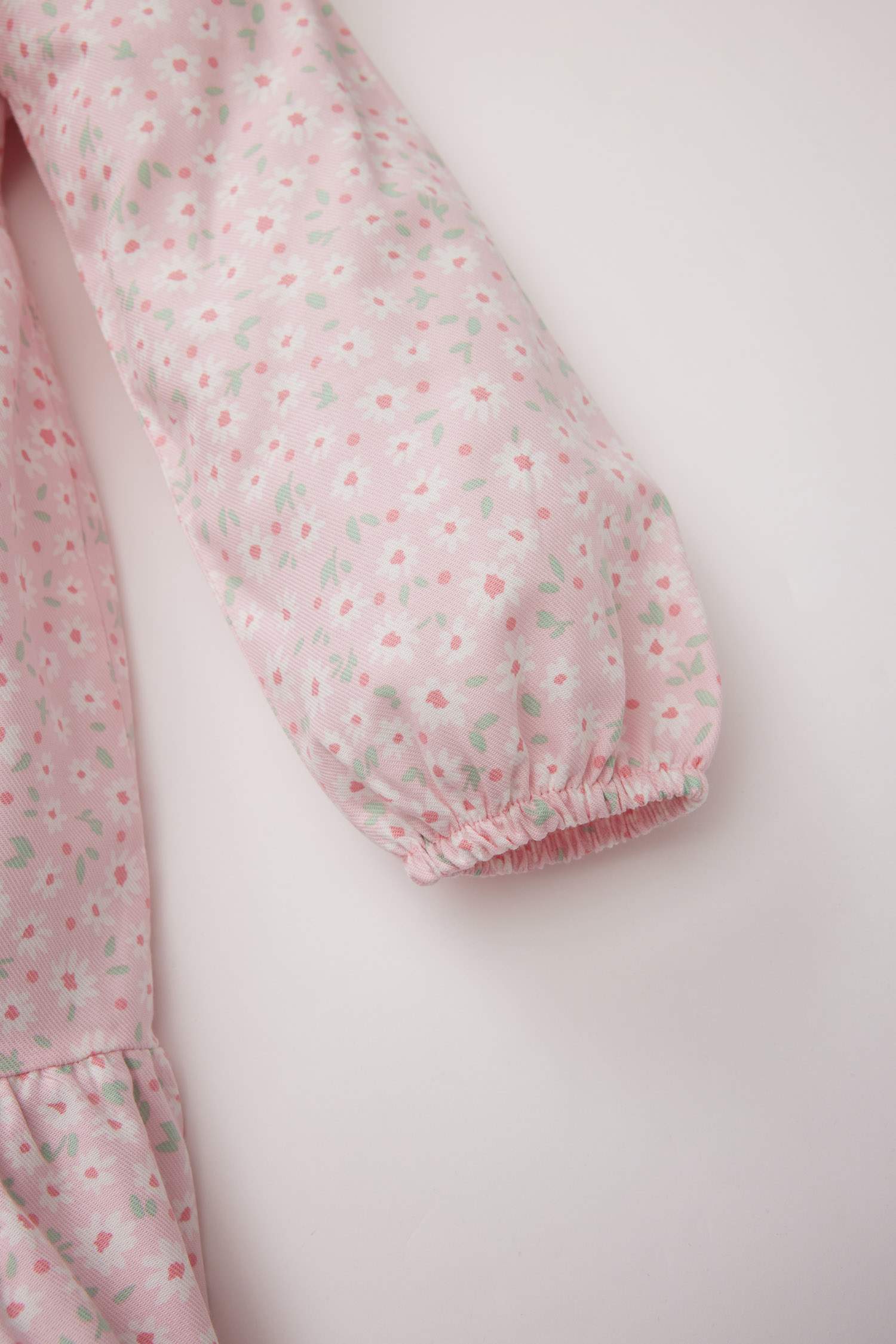 Kız Bebek Büyük Yaka Çiçekli Uzun Kollu Twill Elbise