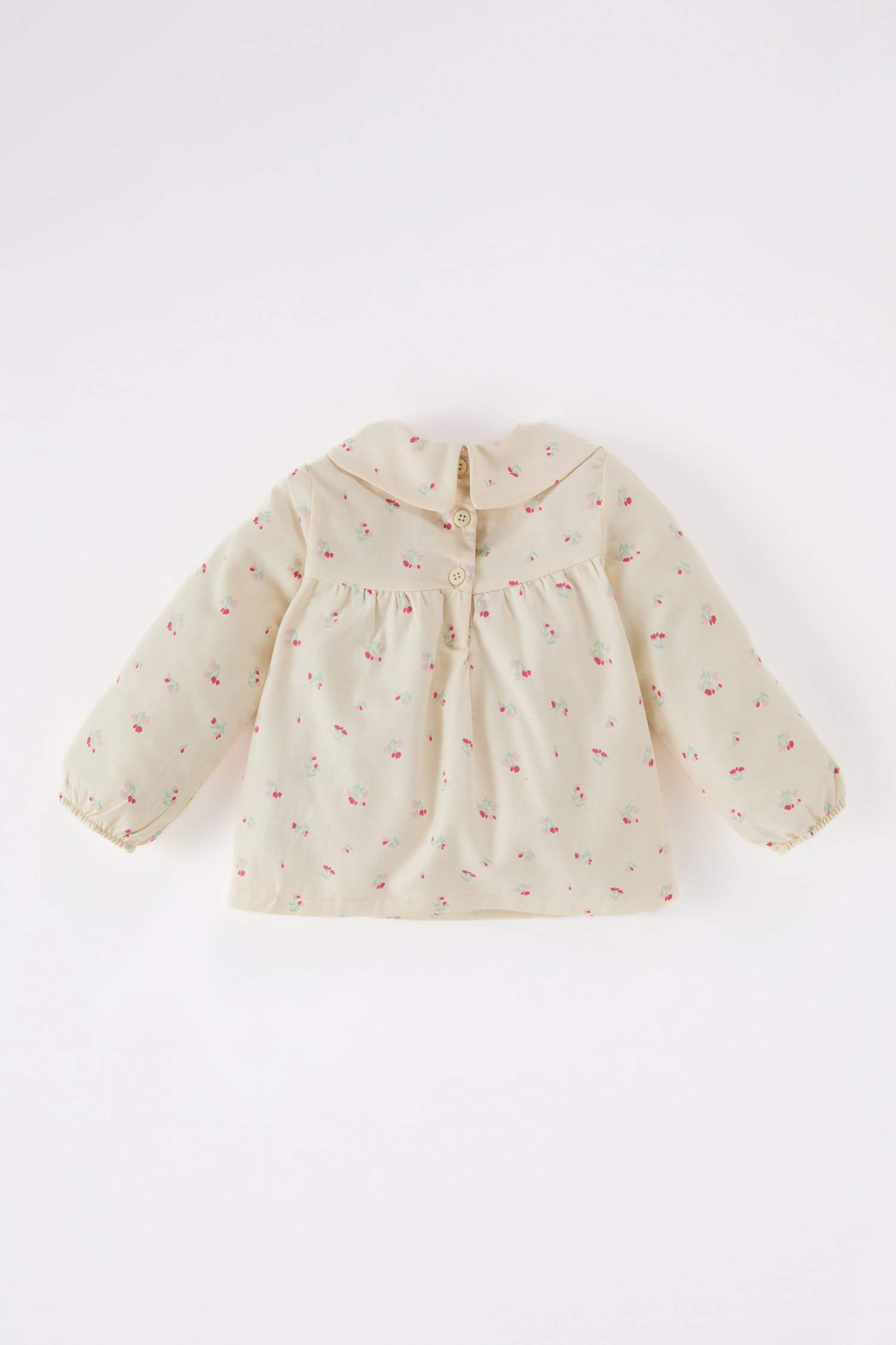 Kız Bebek Bebe Yaka Çiçekli Twill Uzun Kollu Gömlek