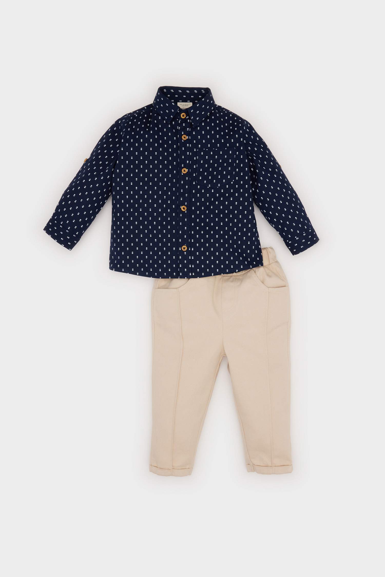 Erkek Bebek 2'li Takım Desenli Gömlek Beli Lastikli Pantolon