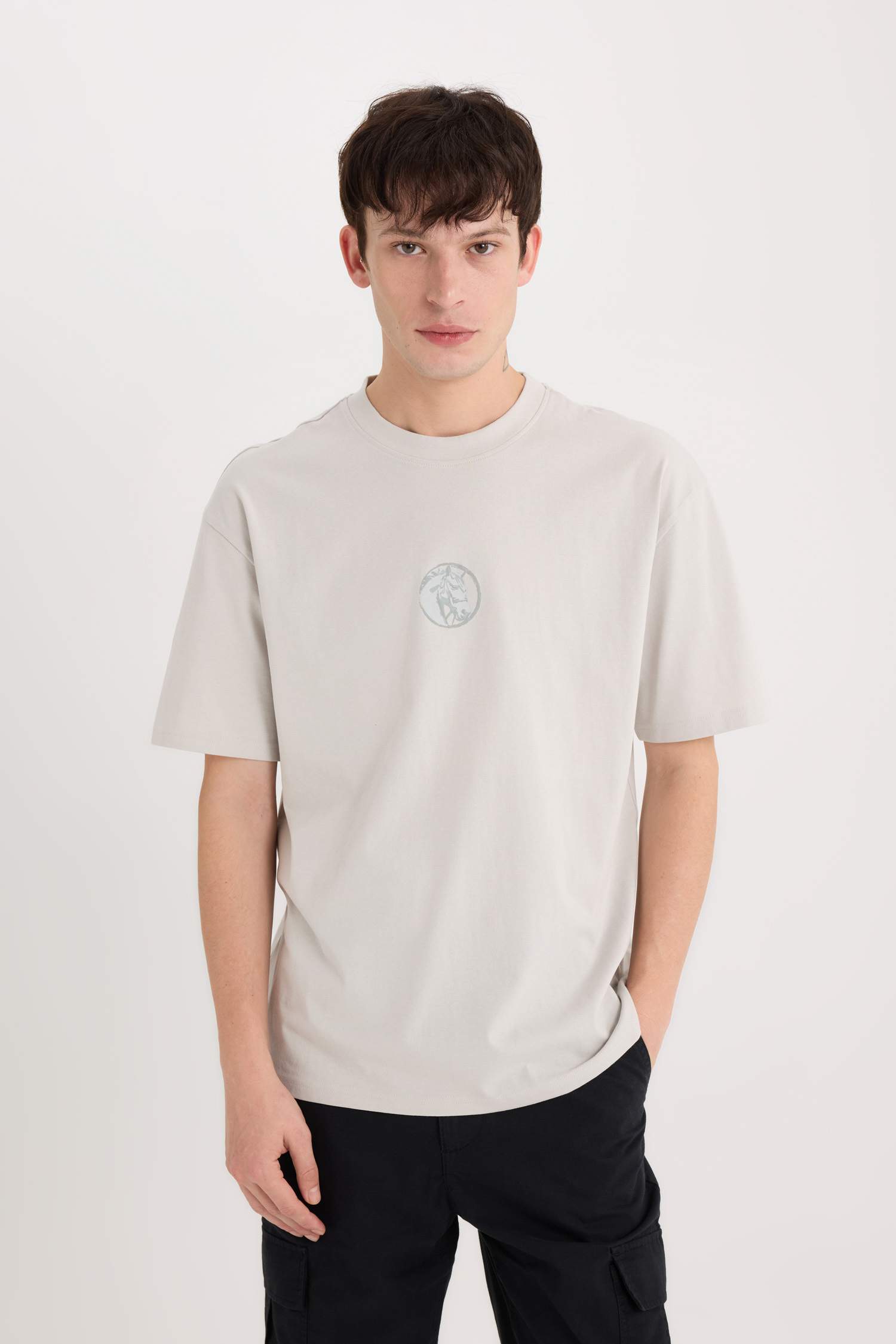 Boxy Fit Crew Neck Printed Short Sleeve T-Shirt