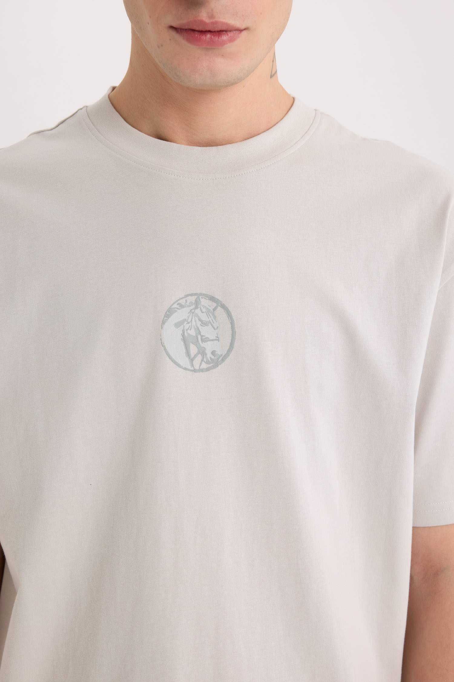 Boxy Fit Crew Neck Printed Short Sleeve T-Shirt